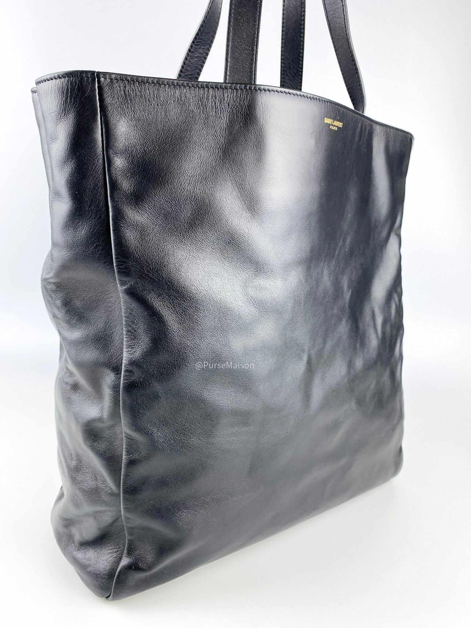 SAINT LAURENT Calfskin Suede North South Reversible Shopping Tote