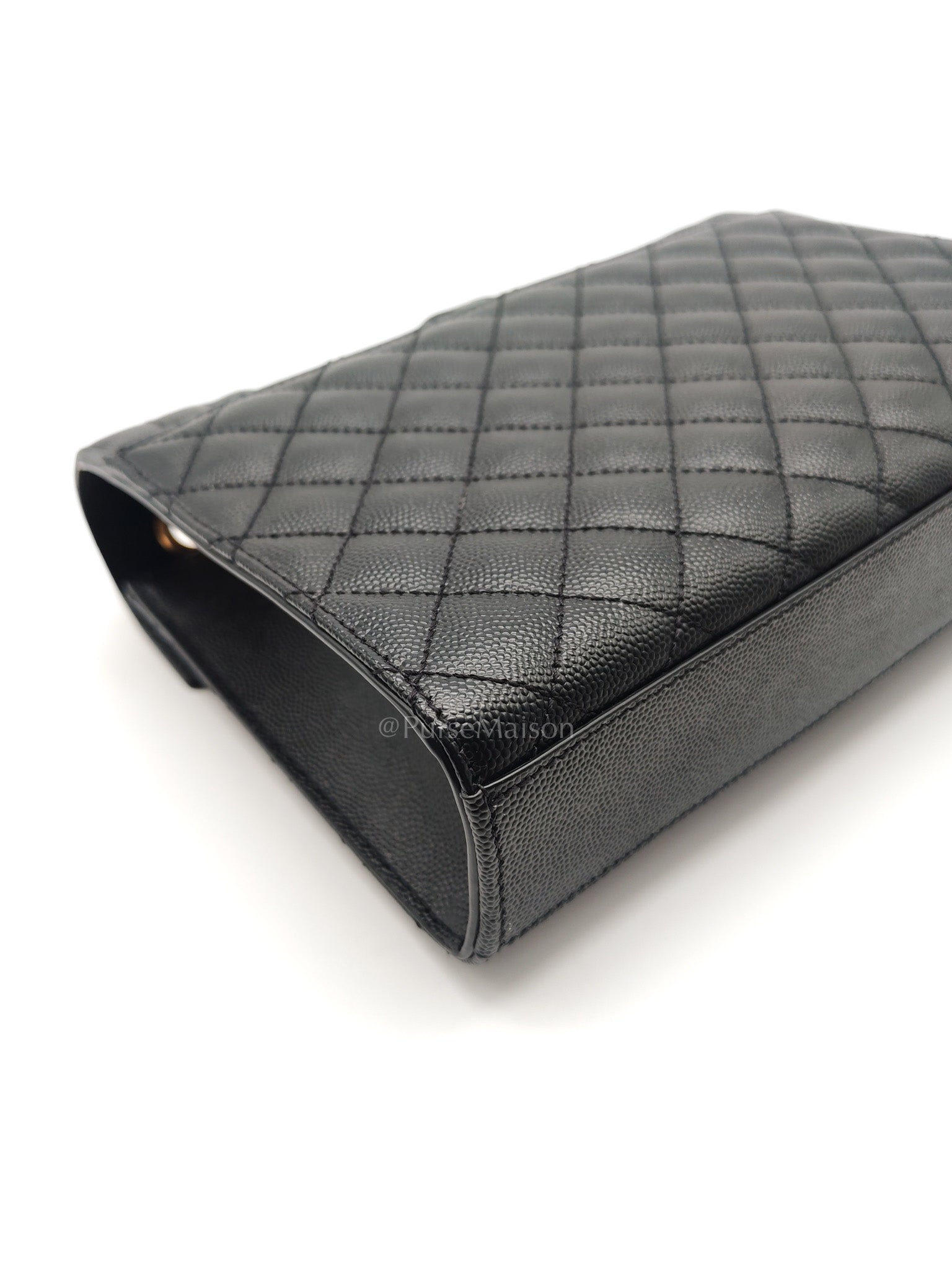 Yves Saint Laurent Envelope Bag Medium in Black Chevron Quilted Grain de Poudre Leather and Gold Hardware | Purse Maison Luxury Bags Shop