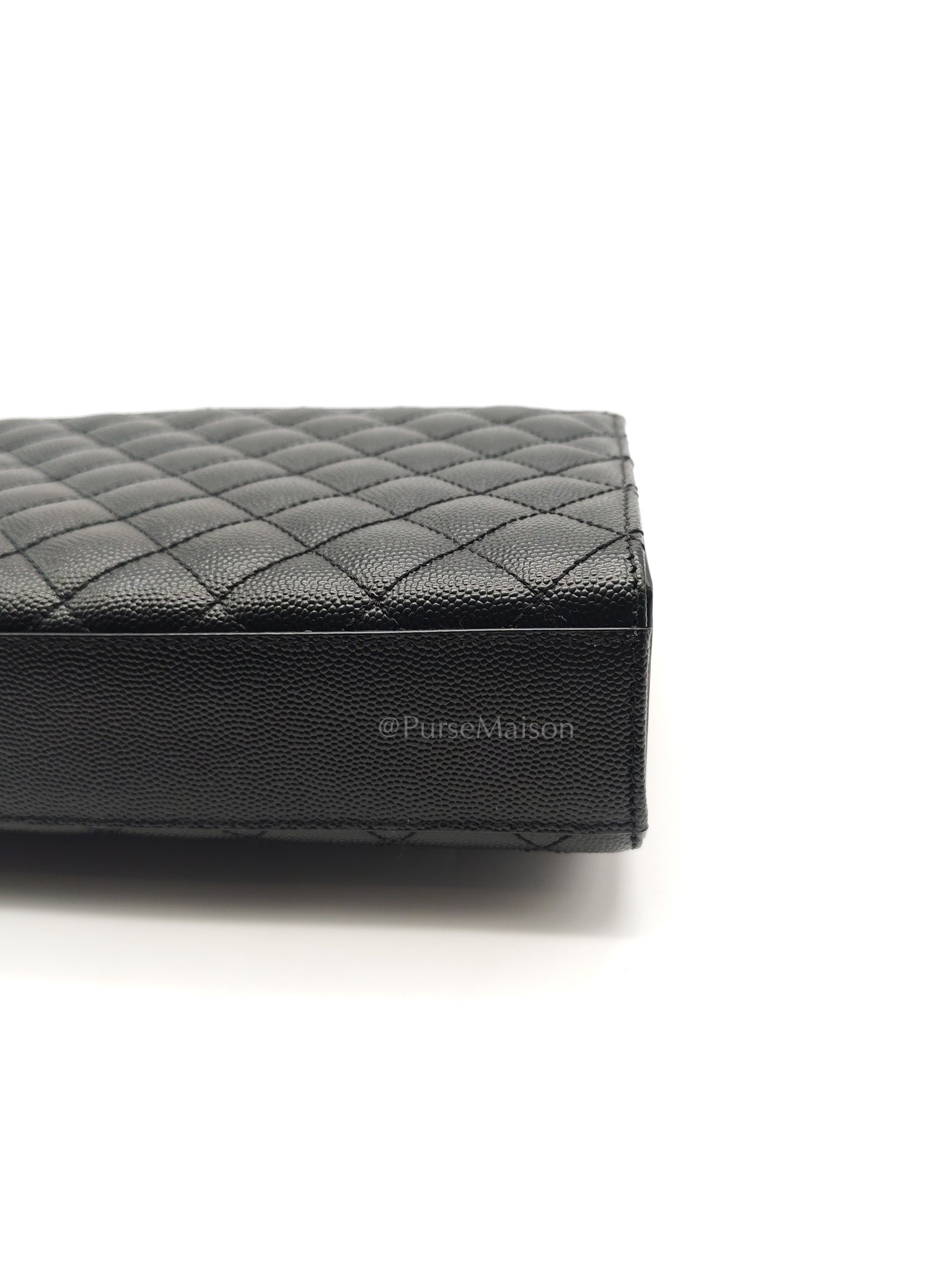 Yves Saint Laurent Envelope Bag Medium in Black Chevron Quilted Grain de Poudre Leather and Gold Hardware | Purse Maison Luxury Bags Shop
