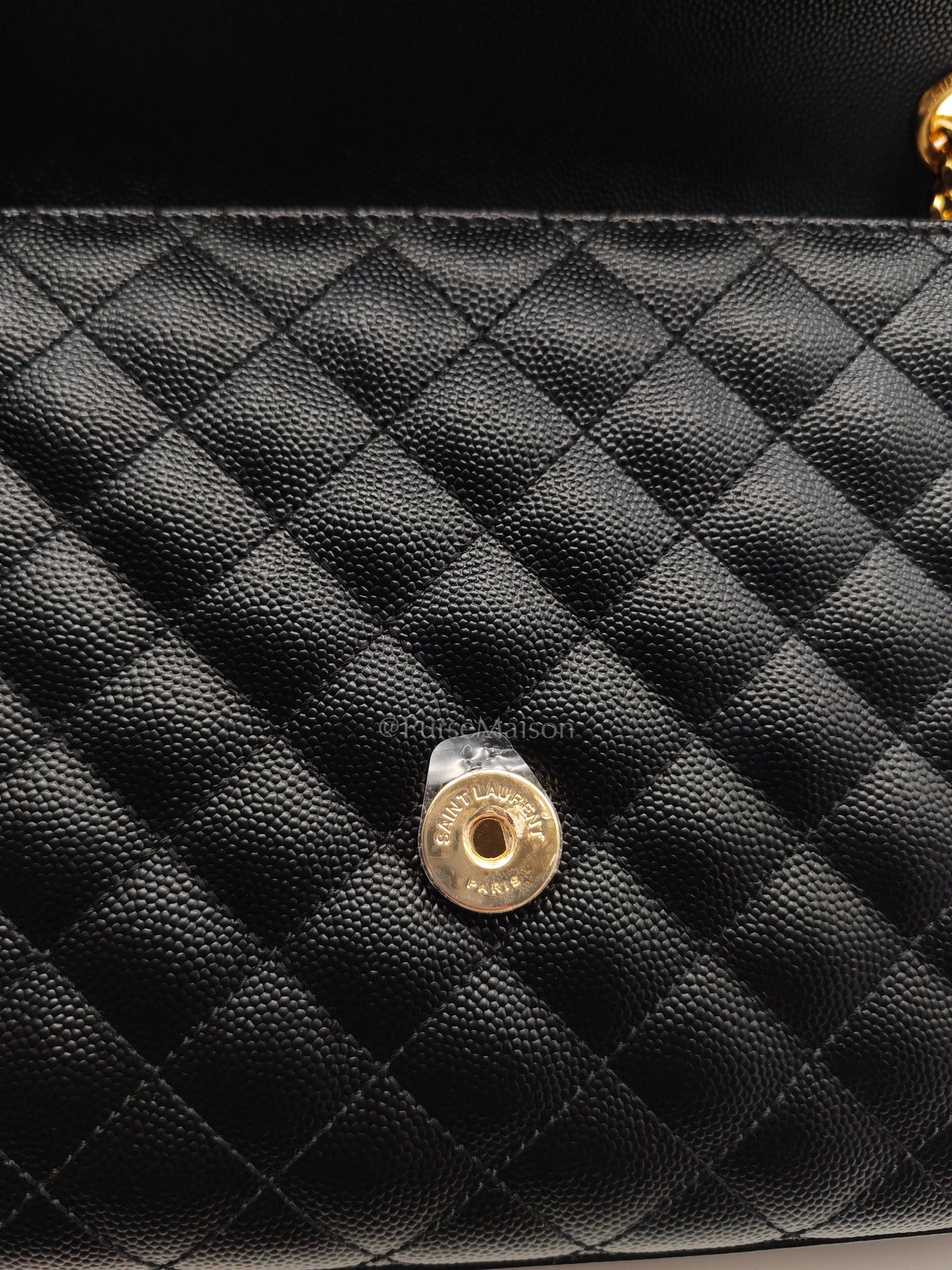Yves Saint Laurent Envelope Bag Medium in Black Chevron Quilted Grain de Poudre Leather and Gold Hardware | Purse Maison Luxury Bags Shop