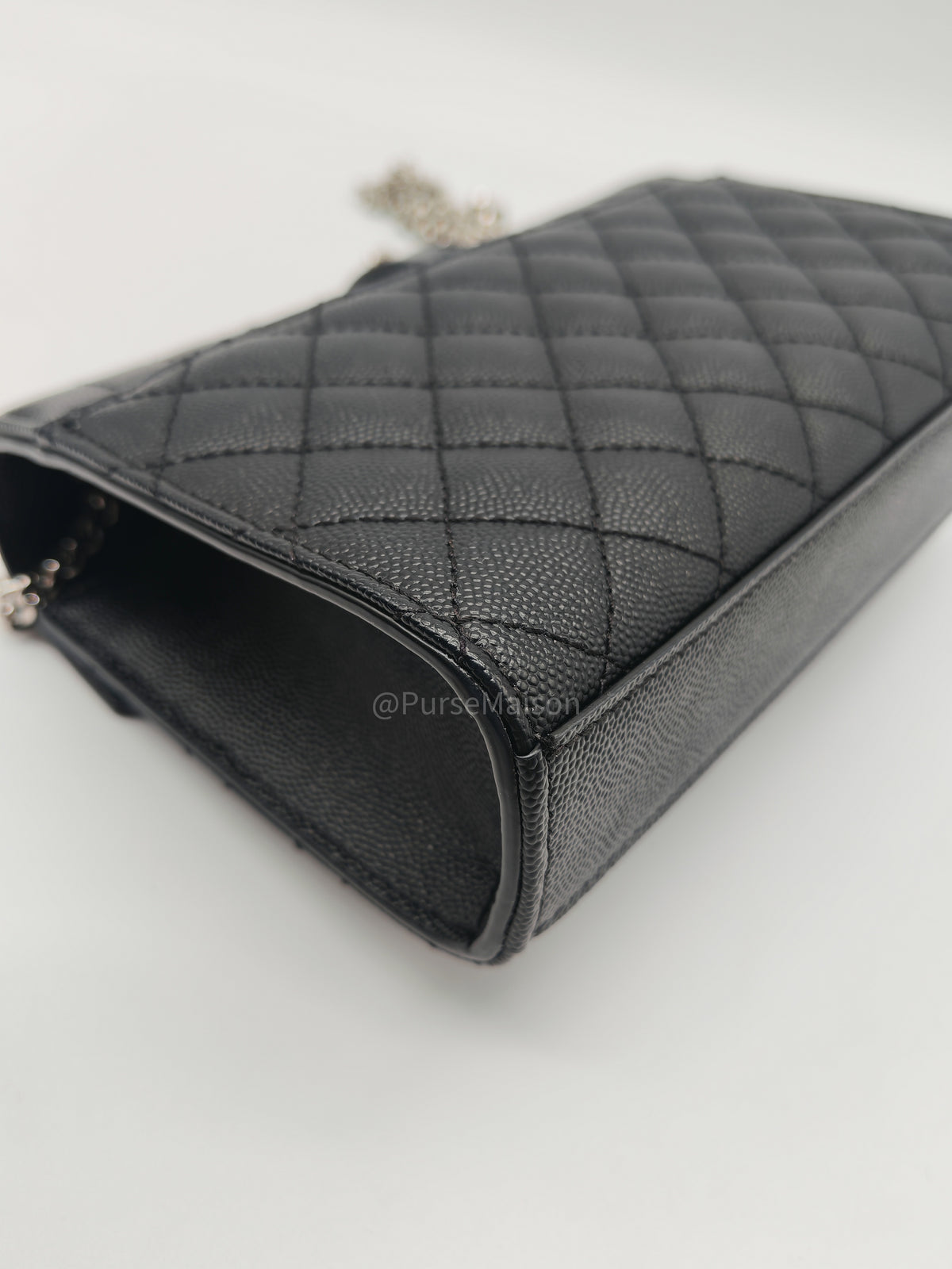 Yves Saint Laurent Envelope Chain Bag Small in Black Grain De Poudre Embossed Leather and Silver Hardware | Purse Maison Luxury Bags Shop