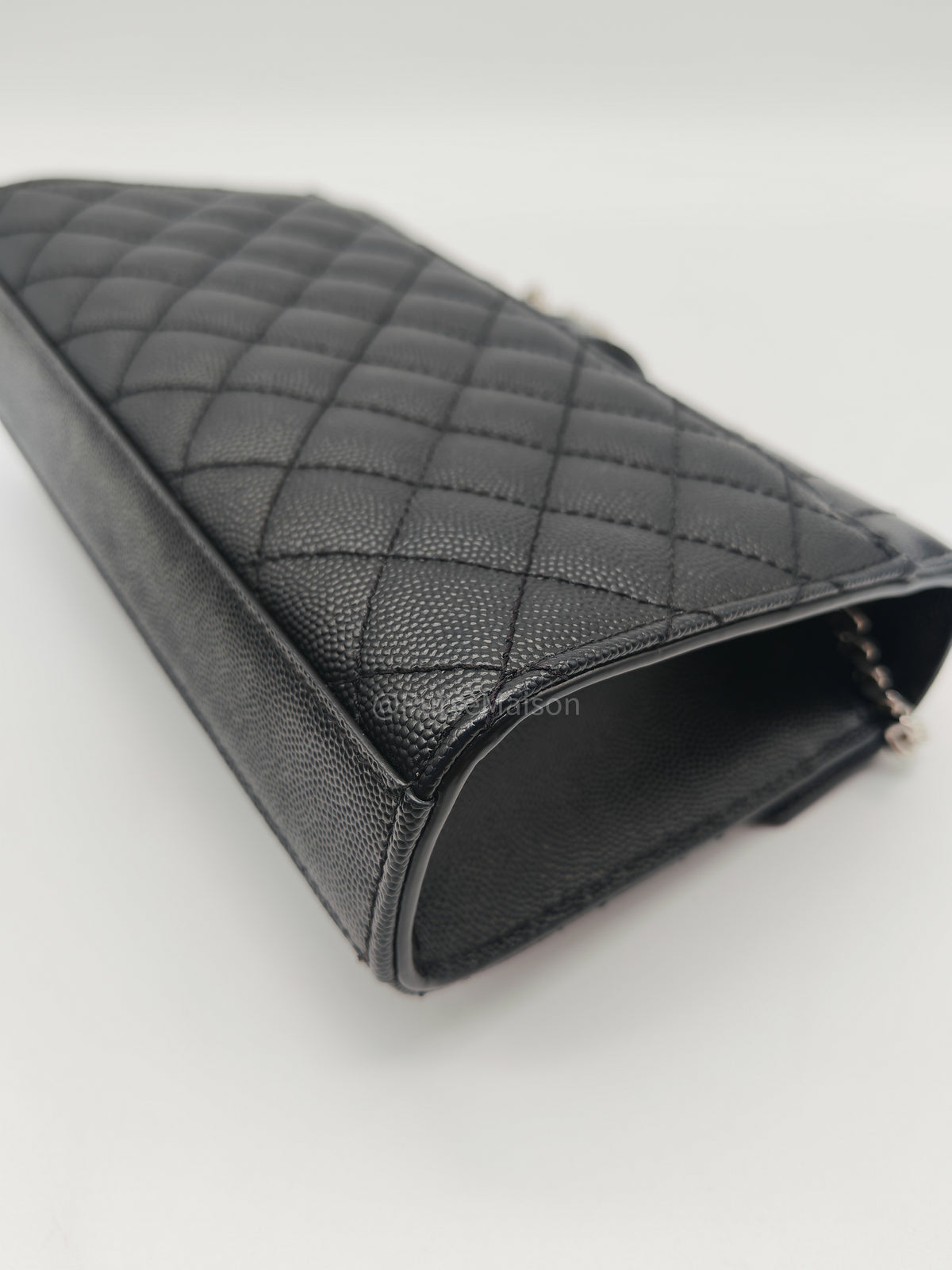 Yves Saint Laurent Envelope Chain Bag Small in Black Grain De Poudre Embossed Leather and Silver Hardware | Purse Maison Luxury Bags Shop