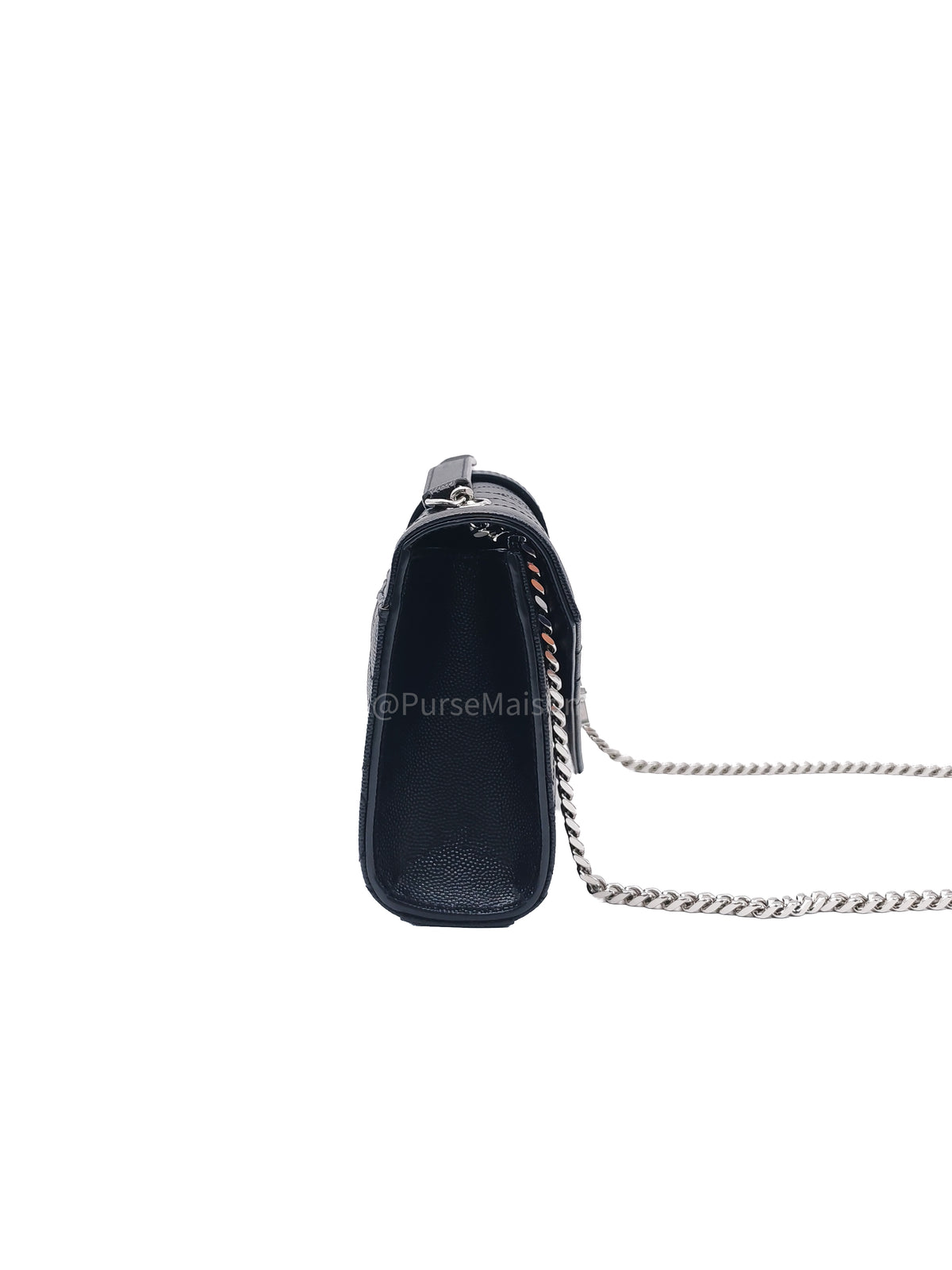 Yves Saint Laurent Envelope Chain Bag Small in Black Grain De Poudre Embossed Leather and Silver Hardware | Purse Maison Luxury Bags Shop