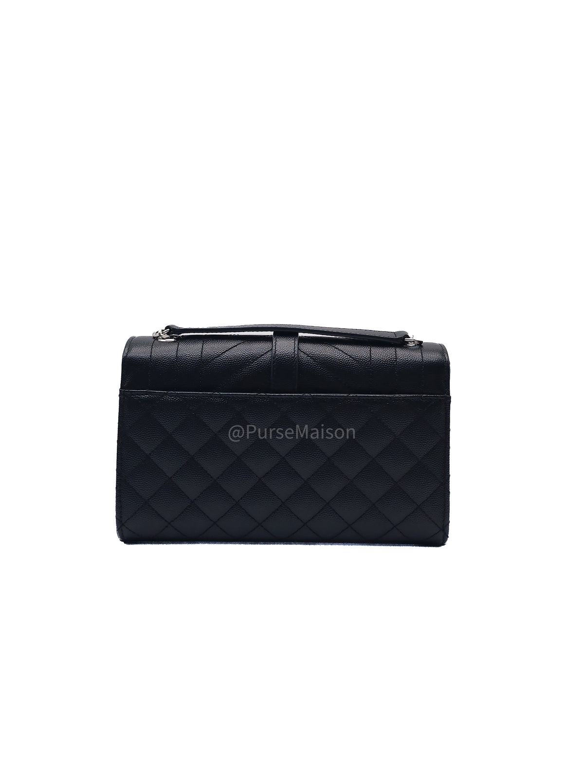 Yves Saint Laurent Envelope Chain Bag Small in Black Grain De Poudre Embossed Leather and Silver Hardware | Purse Maison Luxury Bags Shop