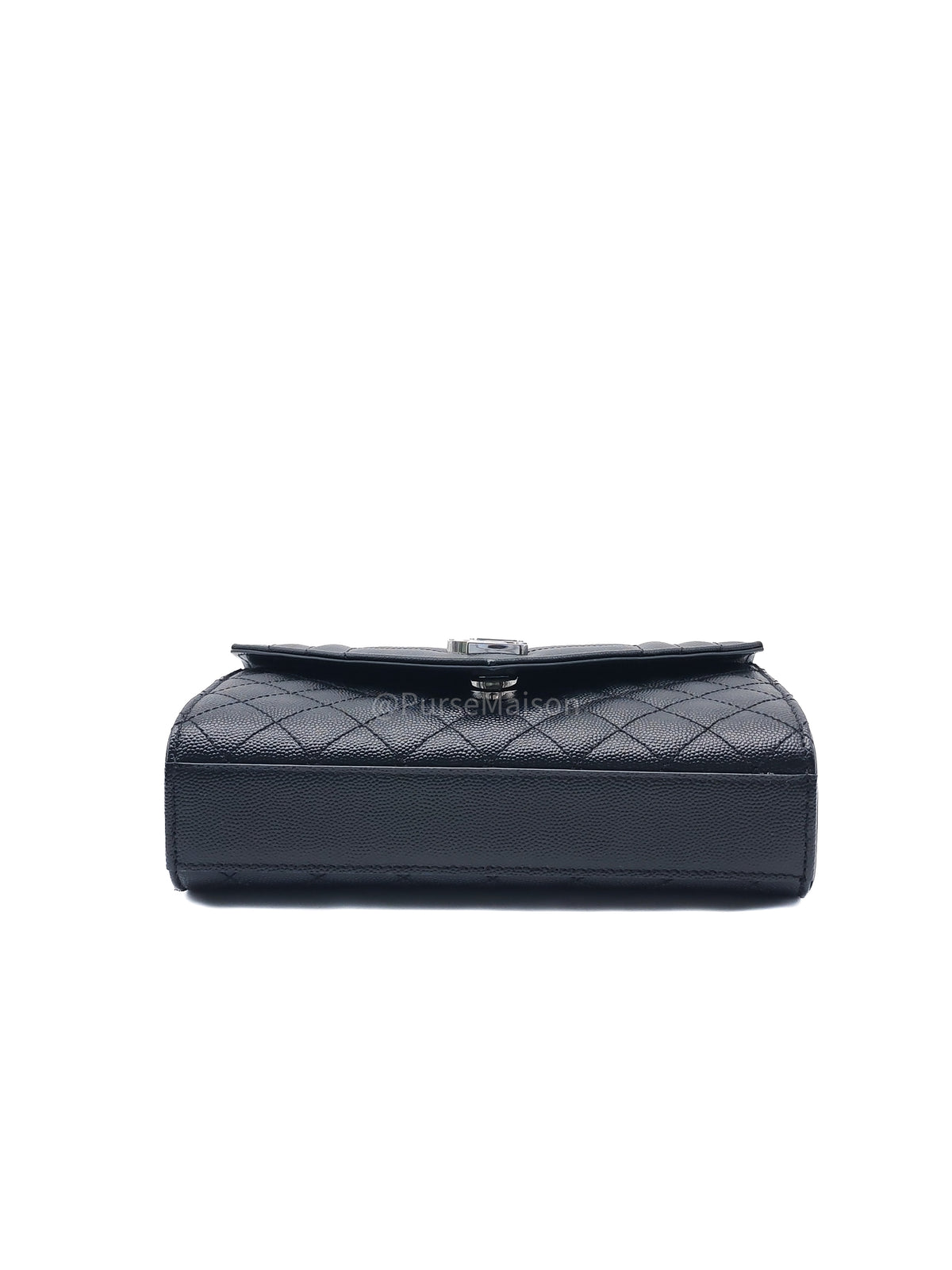Yves Saint Laurent Envelope Chain Bag Small in Black Grain De Poudre Embossed Leather and Silver Hardware | Purse Maison Luxury Bags Shop