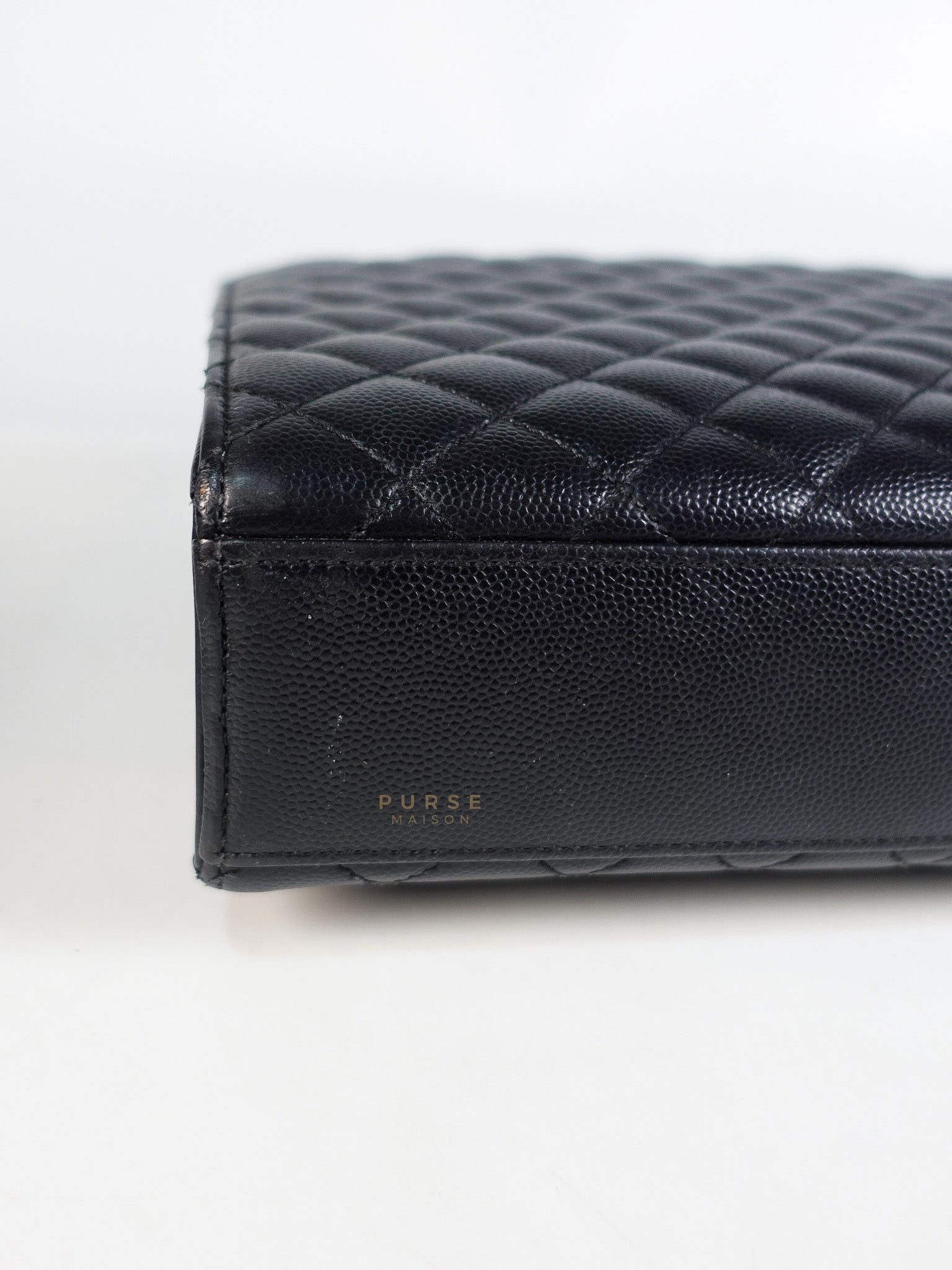 Envelope Large Shoulder Bag in Black Tri Quilted Grained Leather & Silver Hardware | Purse Maison Luxury Bags Shop