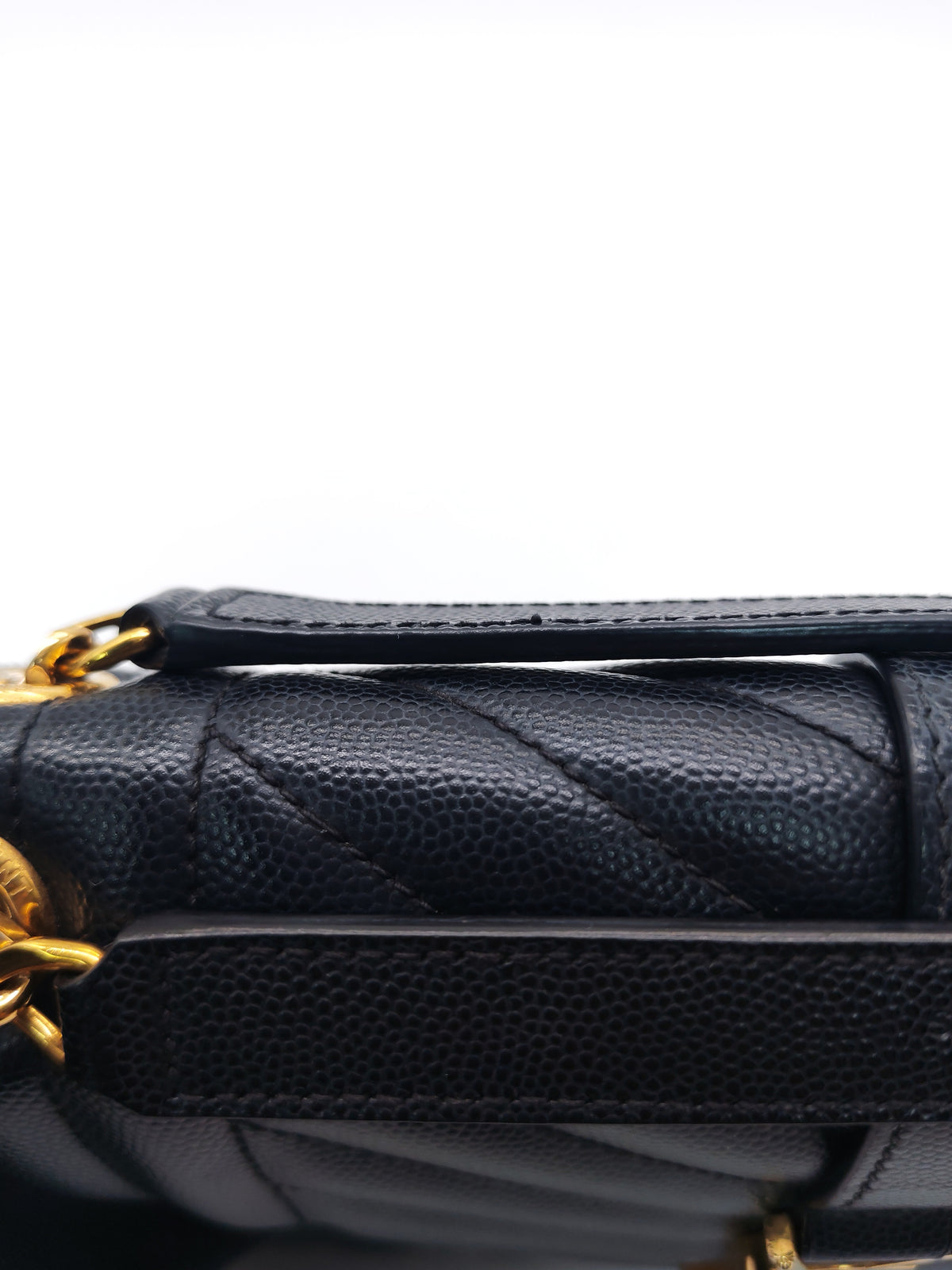 Yves Saint Laurent Envelope Medium Bag in Black Quilted Grain de Poudre Embossed Leather and Gold Hardware | Purse Maison Luxury Bags Shop