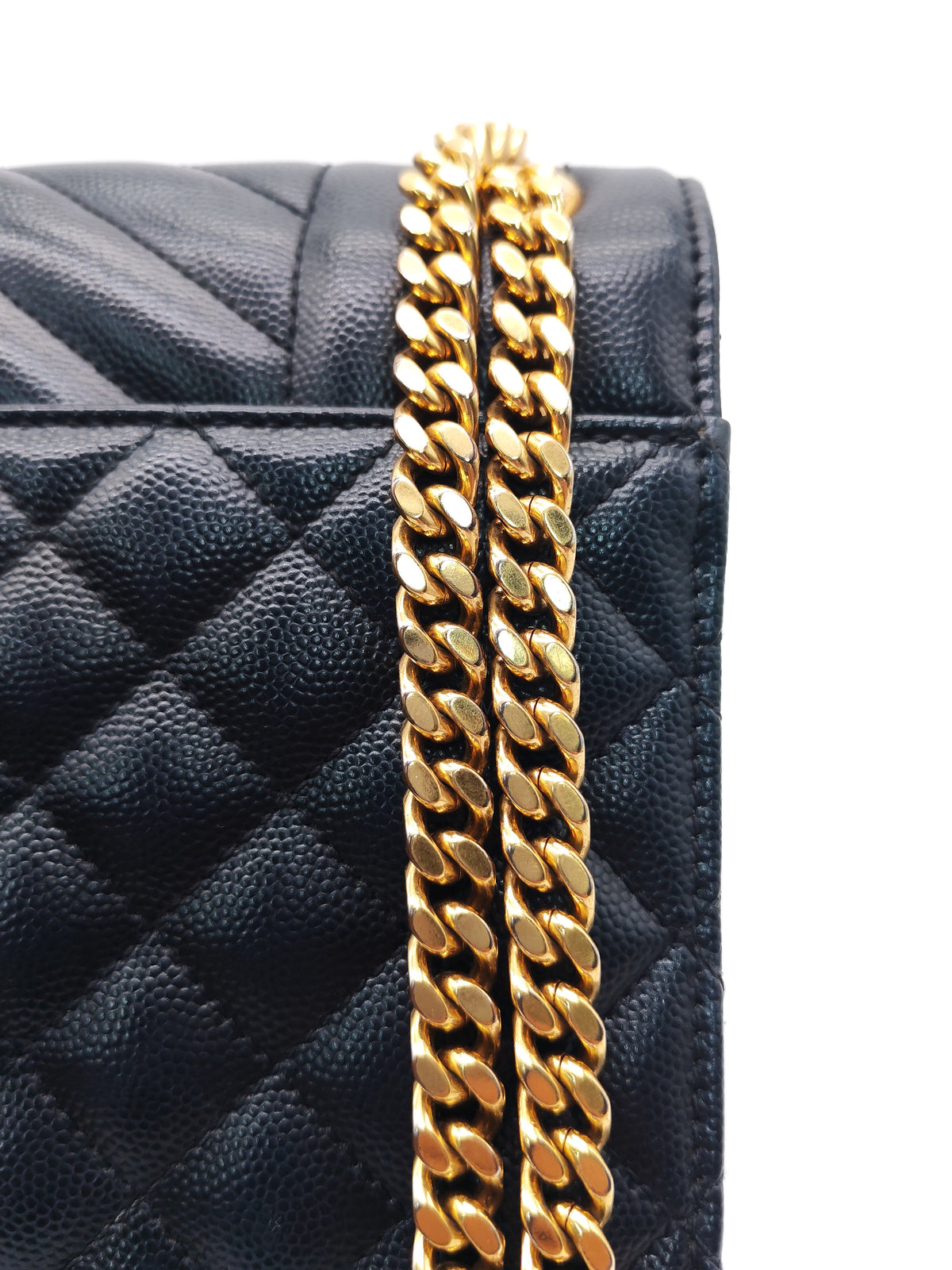 Yves Saint Laurent Envelope Medium Bag in Black Quilted Grain de Poudre Embossed Leather and Gold Hardware | Purse Maison Luxury Bags Shop