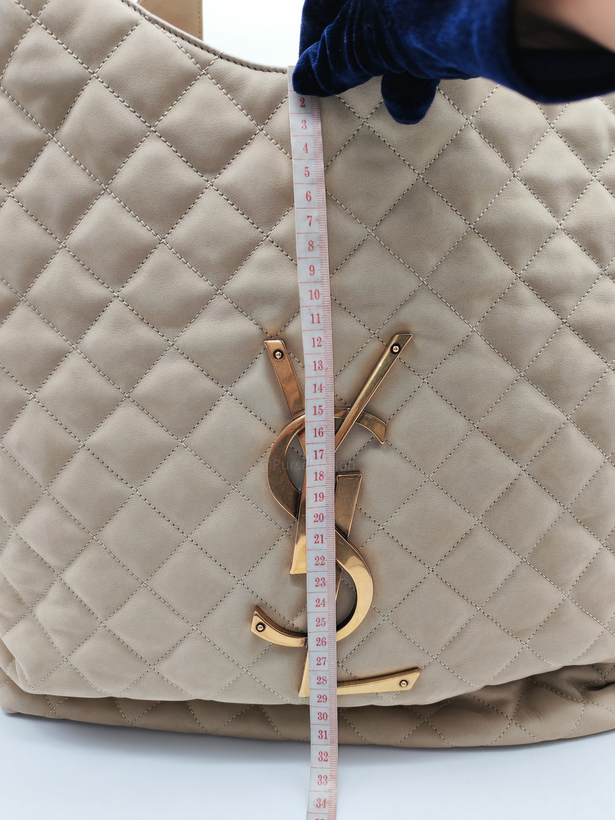 Yves Saint Laurent Icare Maxi Shopping Bag in Beige Suede Leather with Bronze Tone Hardware | Purse Maison Luxury Bags Shop