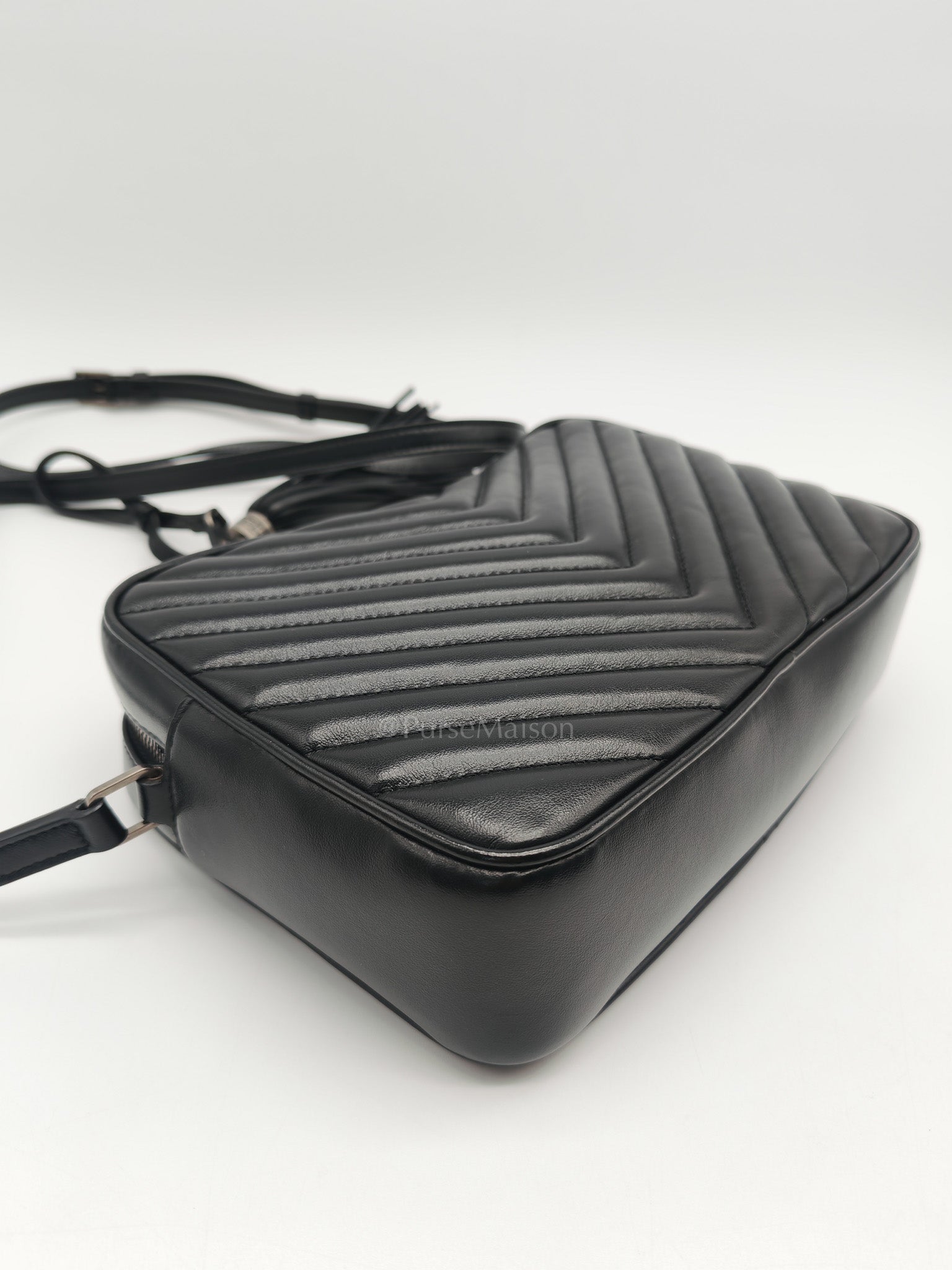 Yves Saint Laurent Lou Camera Bag in Black Chevron Calfskin Leather and Crossbody Bag | Purse Maison Luxury Bags Shop