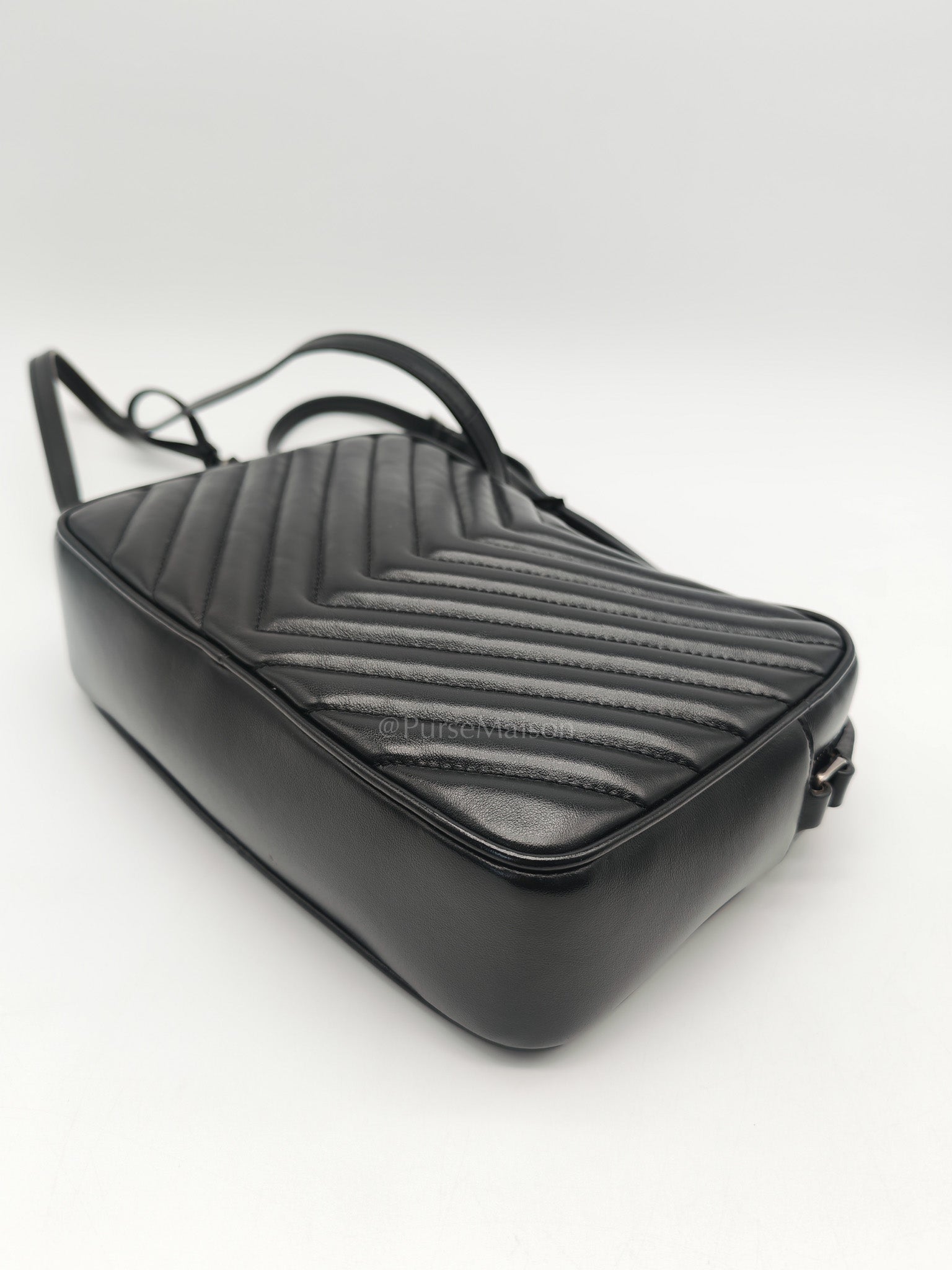 Yves Saint Laurent Lou Camera Bag in Black Chevron Calfskin Leather and Crossbody Bag | Purse Maison Luxury Bags Shop