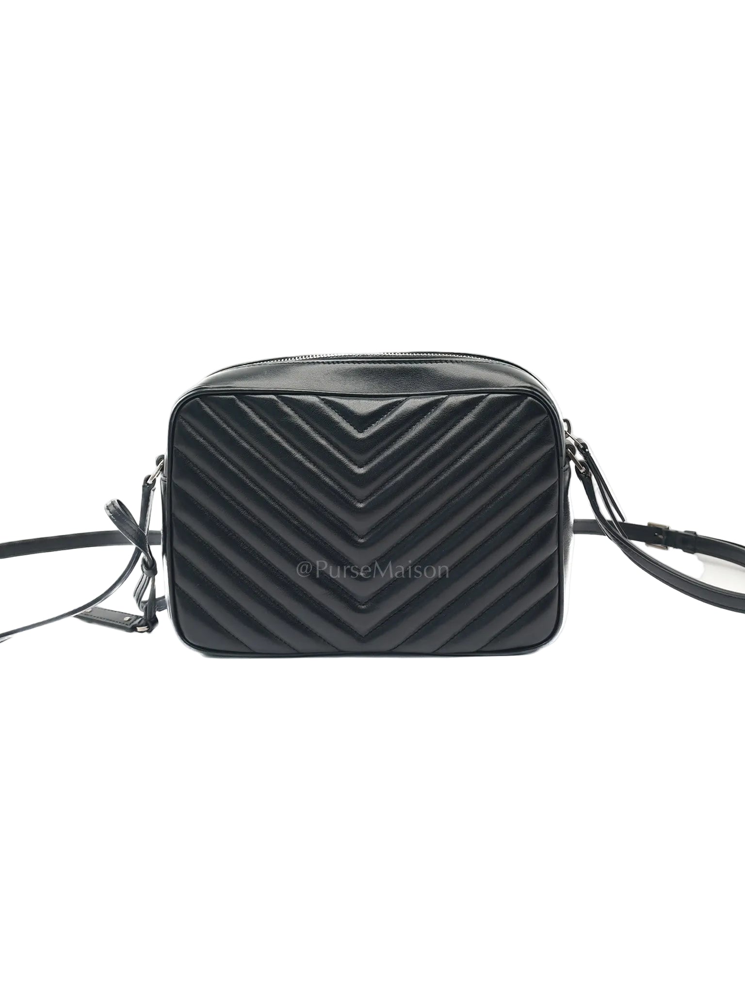 Yves Saint Laurent Lou Camera Bag in Black Chevron Calfskin Leather and Crossbody Bag | Purse Maison Luxury Bags Shop
