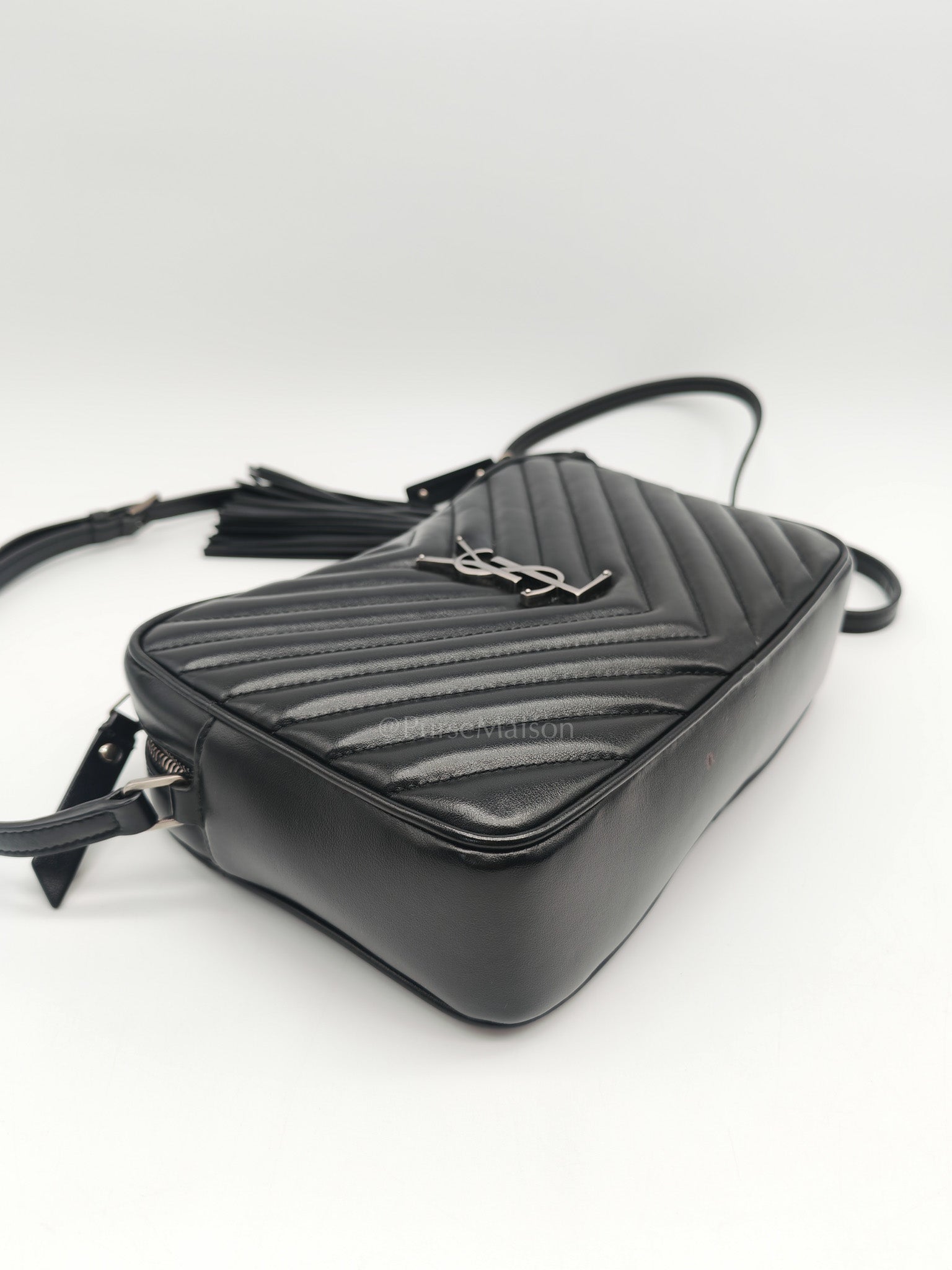 Yves Saint Laurent Lou Camera Bag in Black Chevron Calfskin