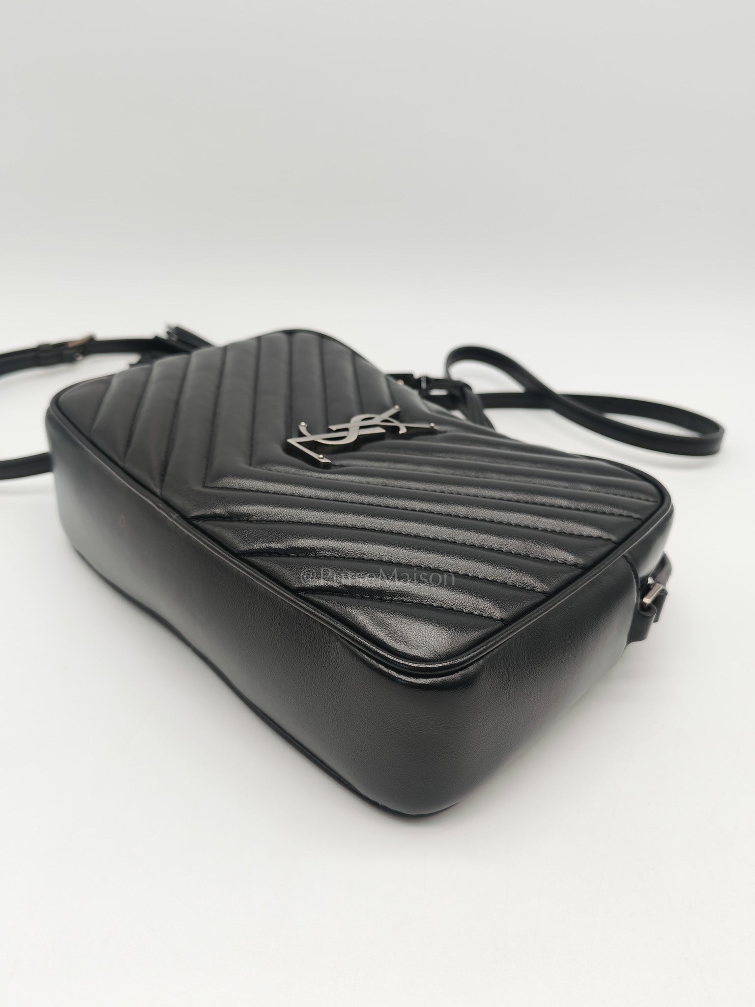 Yves Saint Laurent Lou Camera Bag in Black Chevron Calfskin Leather and Crossbody Bag | Purse Maison Luxury Bags Shop