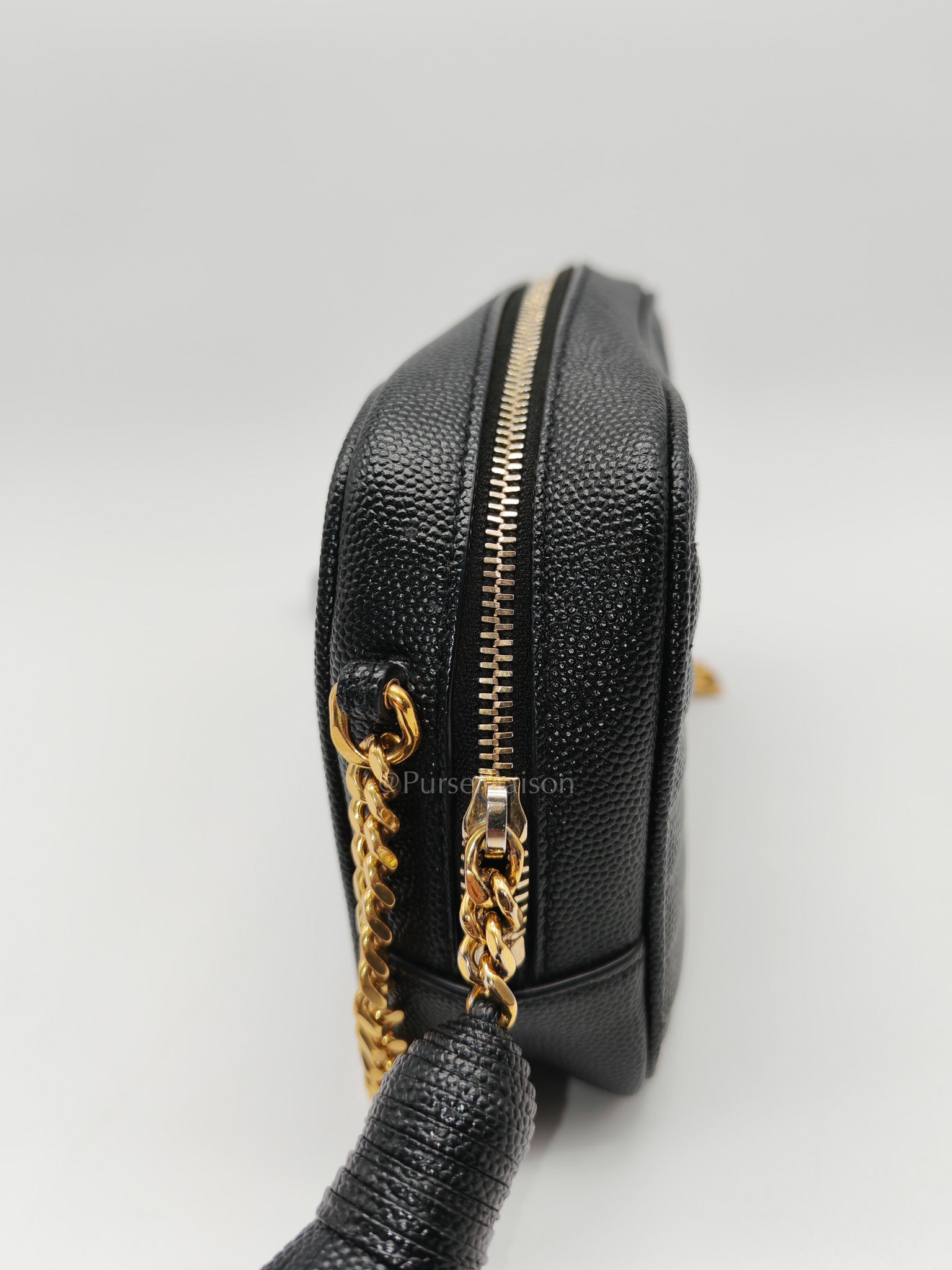Lou Camera Bag Mini in Black Chevron Quilted Shiny Grained Calfskin Leather and Gold Hardware | Purse Maison Luxury Bags Shop