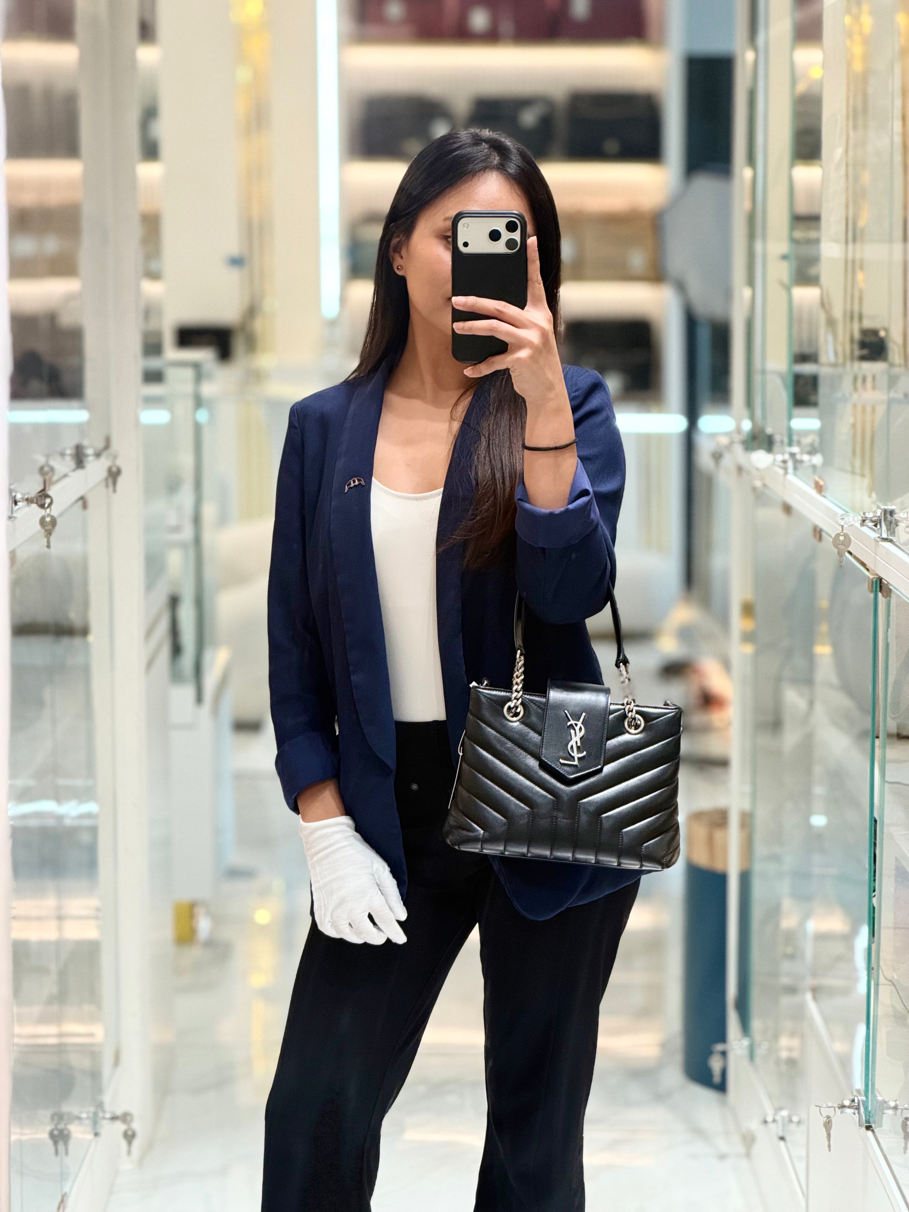 Yves Saint Laurent Loulou Shopping Tote Bag in Black Y Quilted Calfskin Leather and Silver Hardware | Purse Maison Luxury Bags Shop