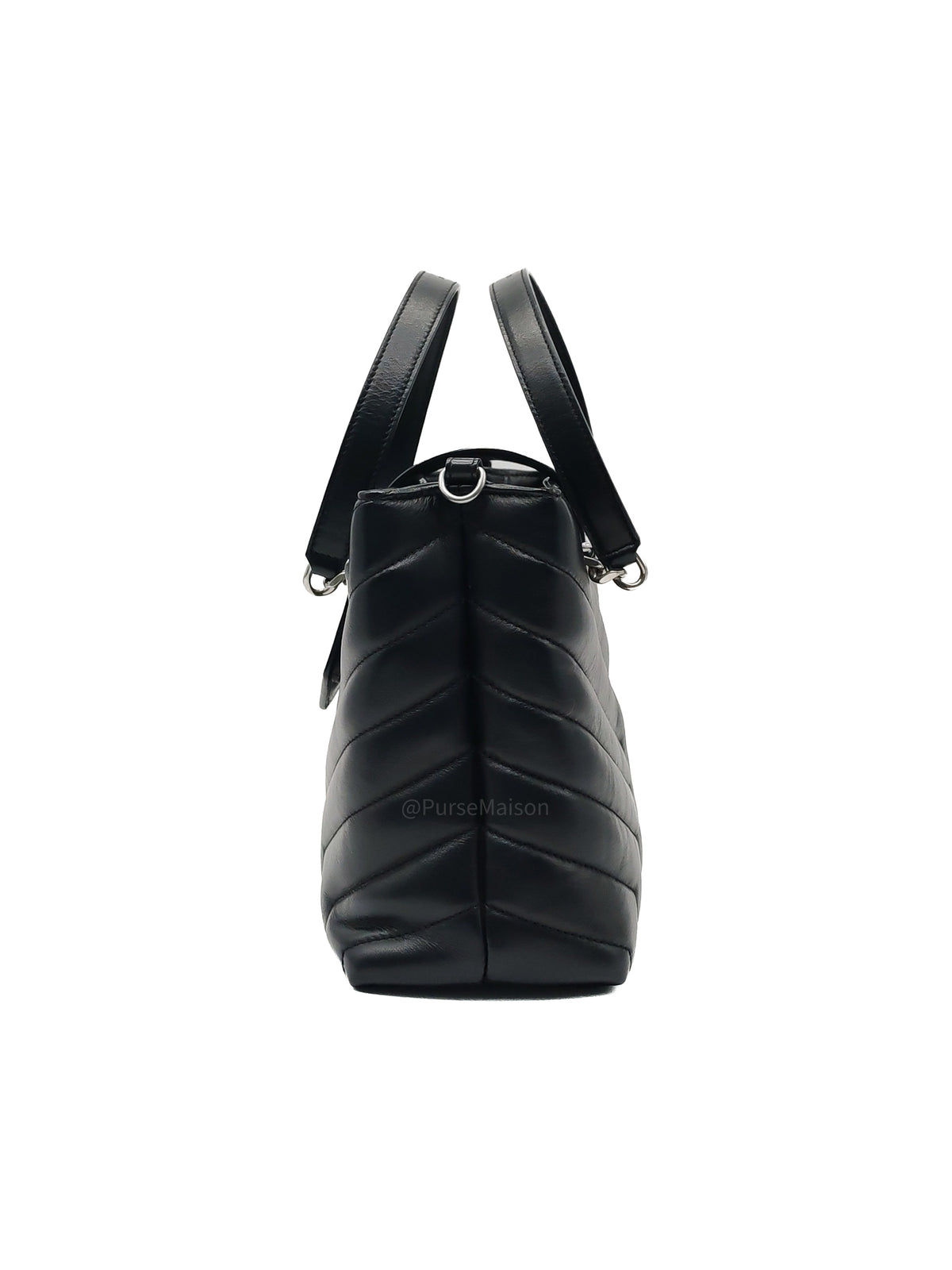Yves Saint Laurent Loulou Shopping Tote Bag in Black Y Quilted Calfskin Leather and Silver Hardware | Purse Maison Luxury Bags Shop