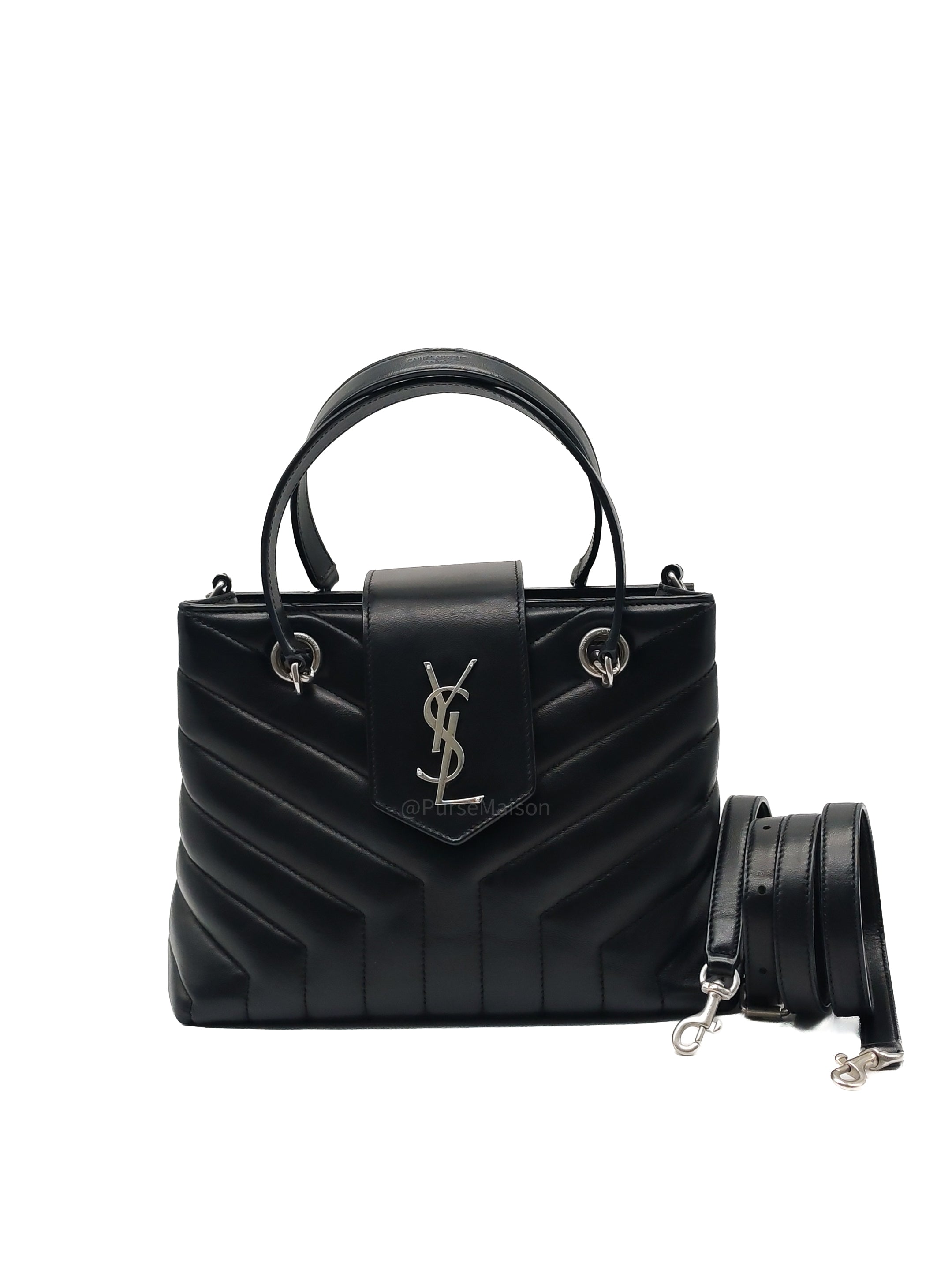 Yves Saint Laurent Loulou Shopping Tote Bag in Black Y Quilted Calfskin Leather and Silver Hardware | Purse Maison Luxury Bags Shop