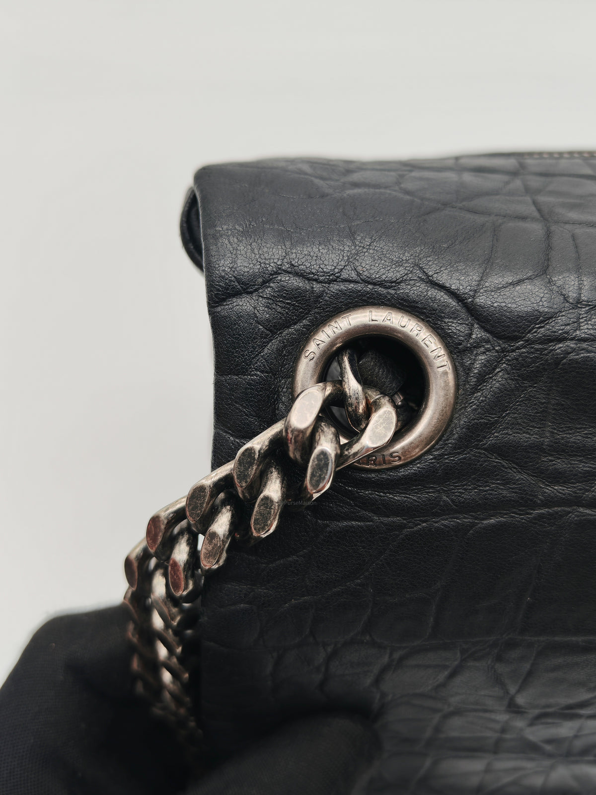 Yves Saint Laurent Medium West Hollywood Monogram Fold-over in Black Crocodile-Embossed Calfskin Leather Crossbody Bag | Purse Maison Luxury Bags Shop