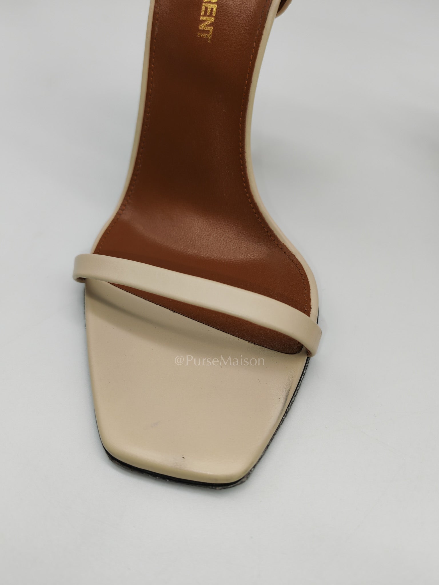 Opyum Logo Heel Sandals in Light Beige Calfskin Leather Size 37.5 EU (23.5 cm) | Purse Maison Luxury Bags Shop