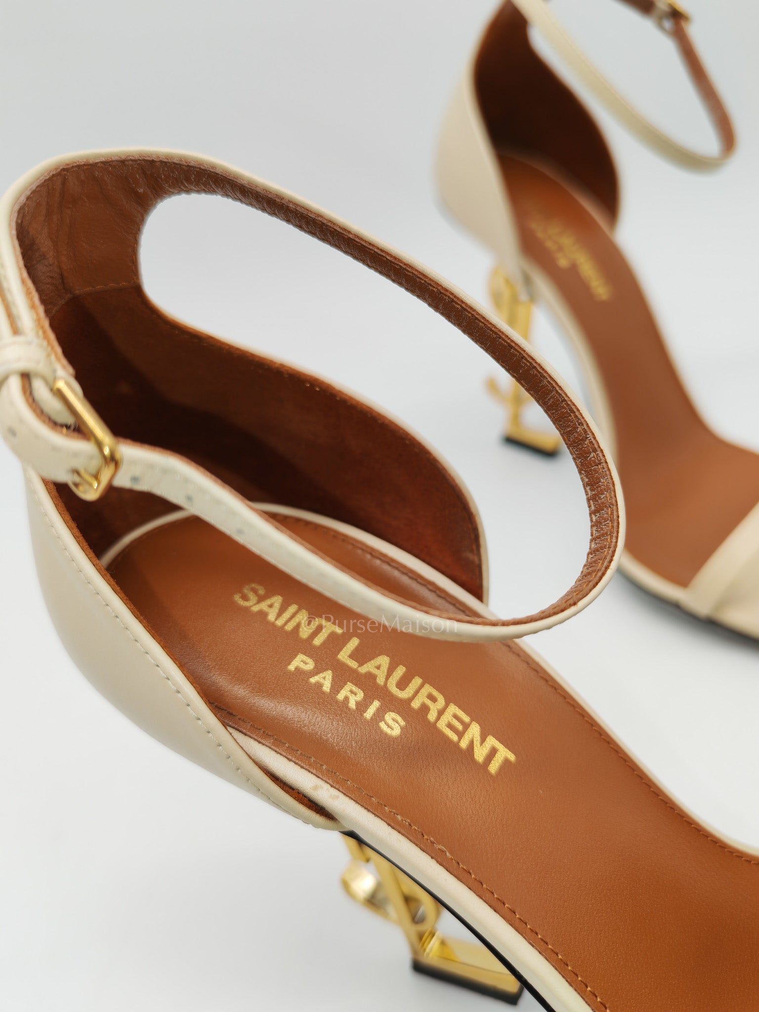 Opyum Logo Heel Sandals in Light Beige Calfskin Leather Size 37.5 EU (23.5 cm) | Purse Maison Luxury Bags Shop