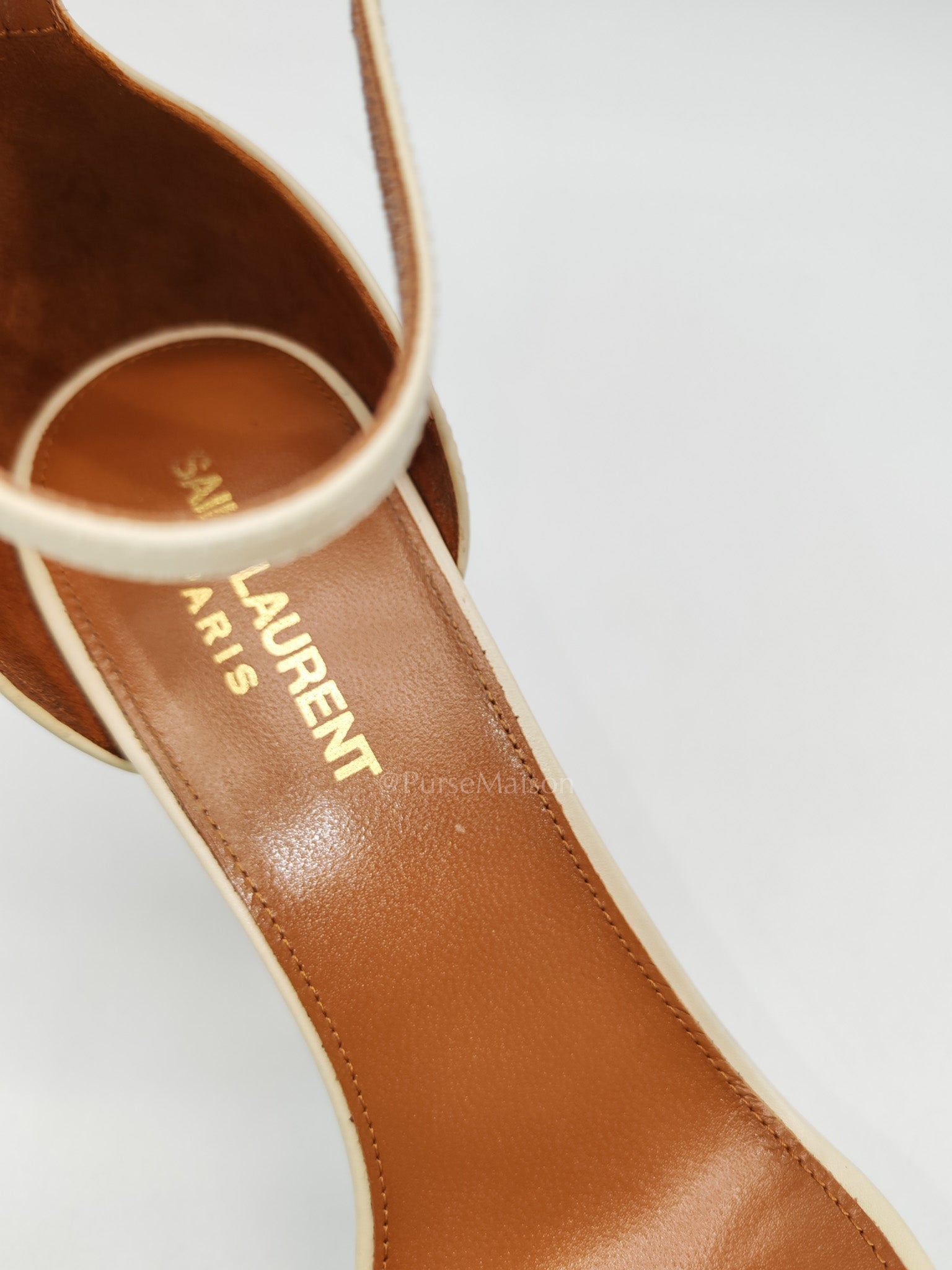 Opyum Logo Heel Sandals in Light Beige Calfskin Leather Size 37.5 EU (23.5 cm) | Purse Maison Luxury Bags Shop
