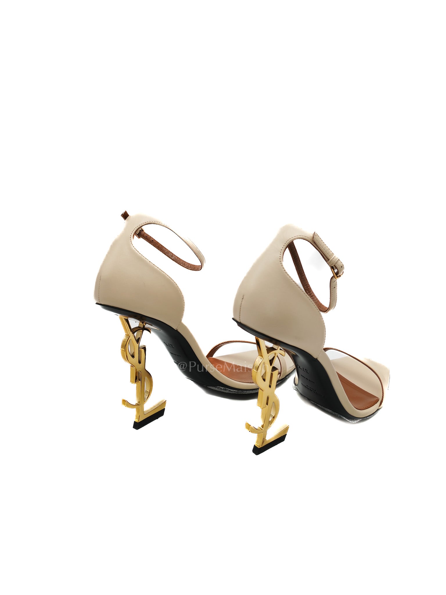 Opyum Logo Heel Sandals in Light Beige Calfskin Leather Size 37.5 EU (23.5 cm) | Purse Maison Luxury Bags Shop
