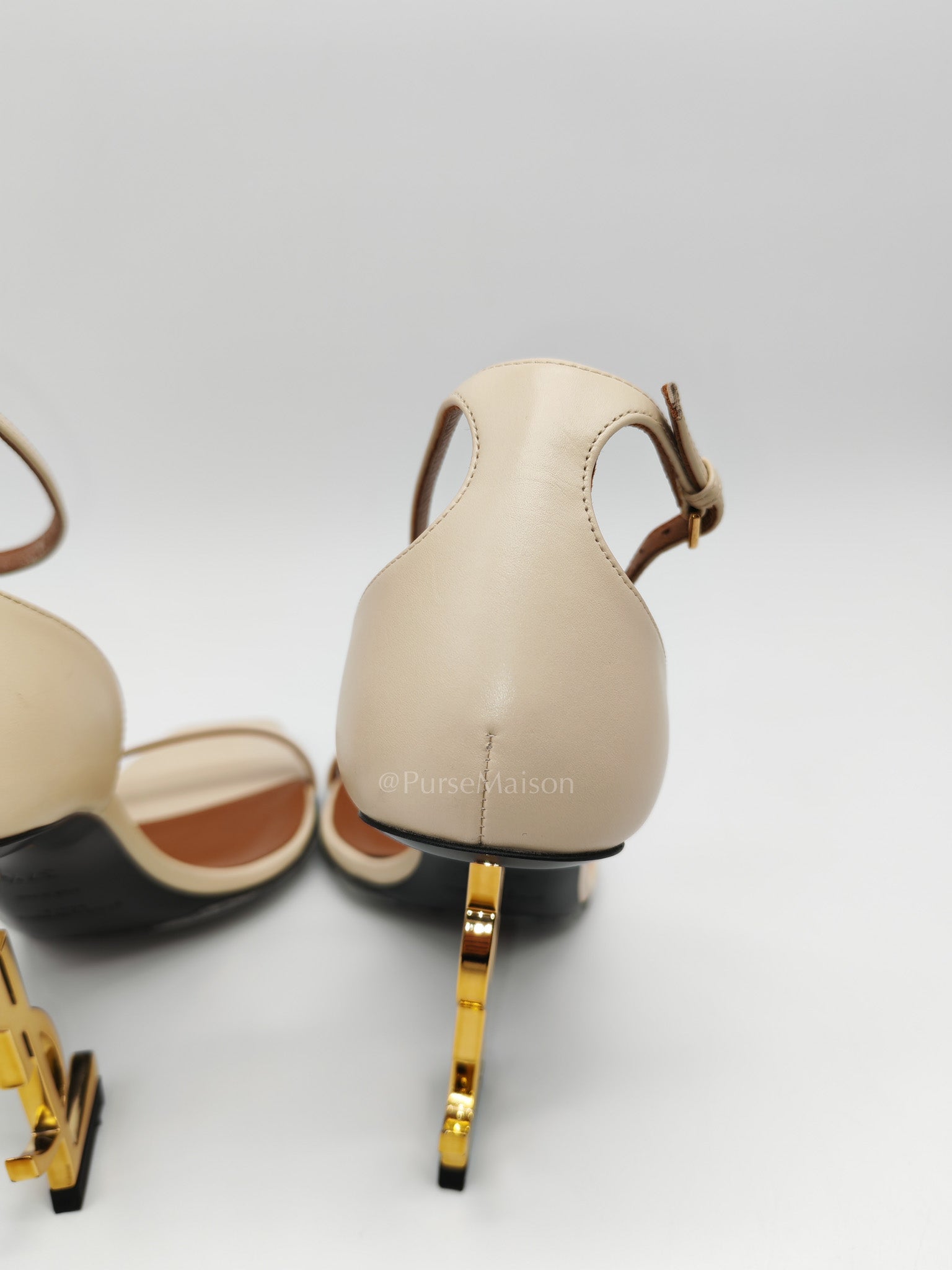 Opyum Logo Heel Sandals in Light Beige Calfskin Leather Size 37.5 EU (23.5 cm) | Purse Maison Luxury Bags Shop