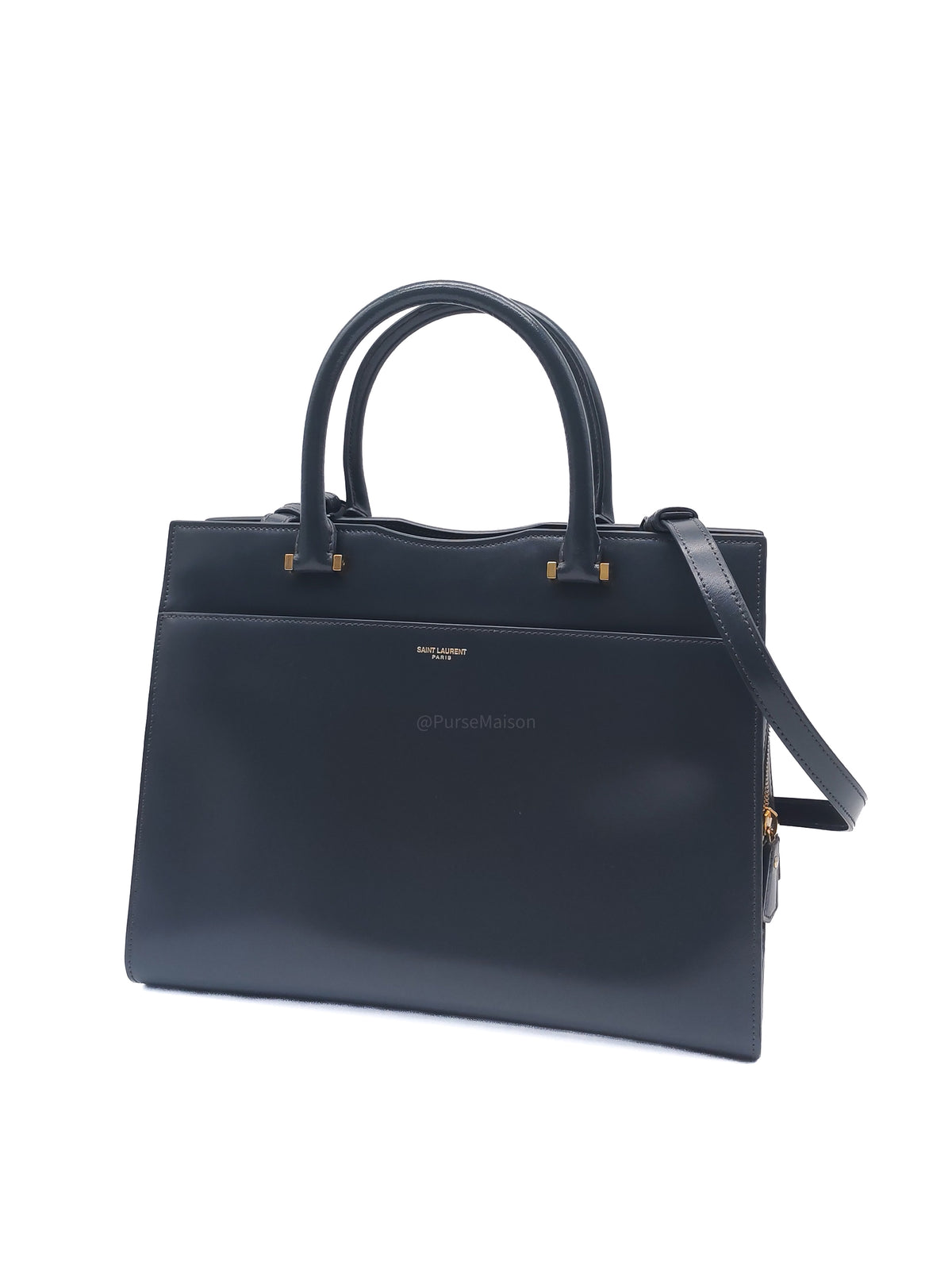 Yves Saint Laurent Uptown Tote Bag in Charcoal Calfskin Leather and Gold Hardware | Purse Maison Luxury Bags Shop