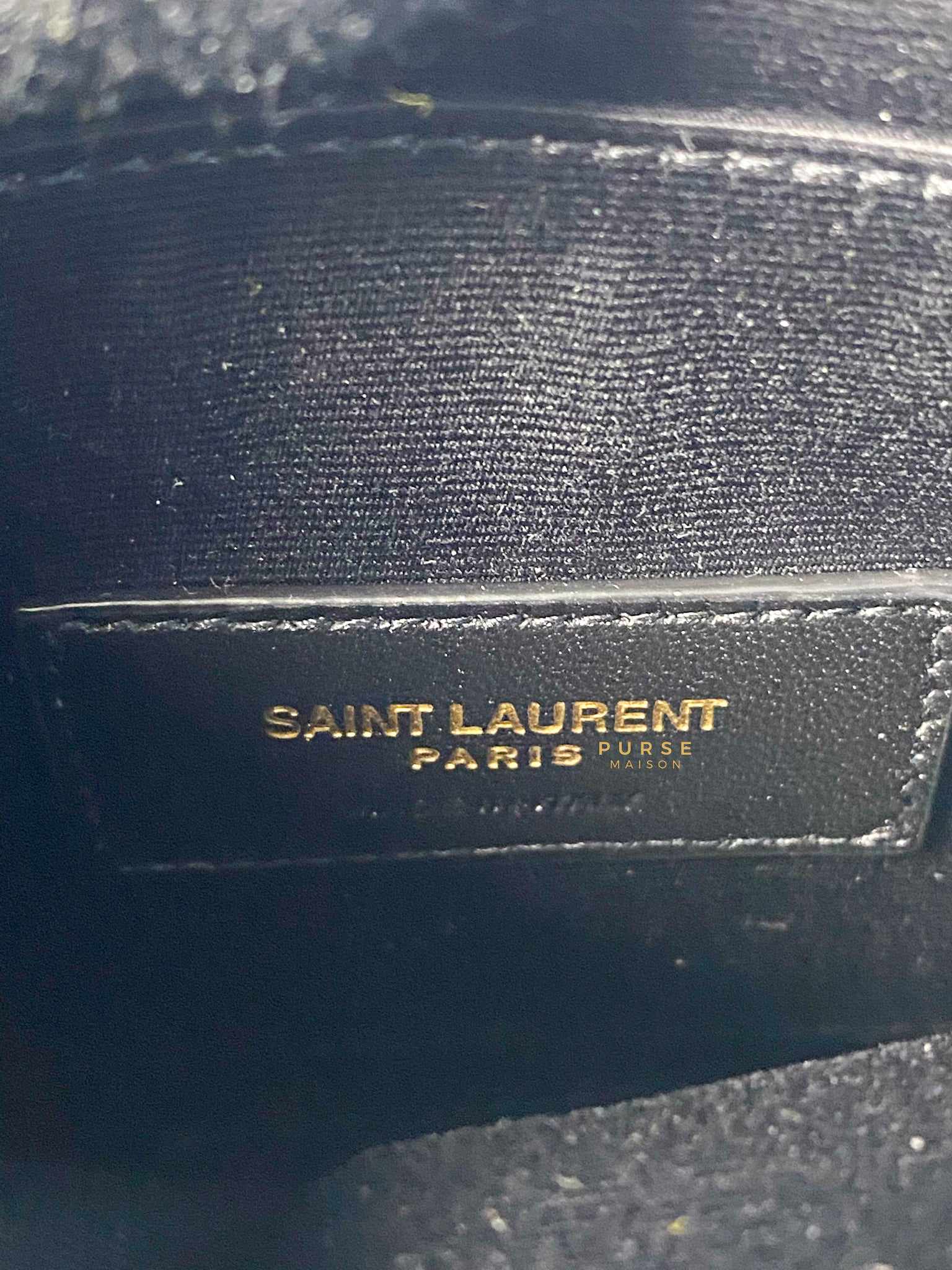 Yves Saint Laurent YSL Zip Bill Pouch Monogram Quilted Dark Natural