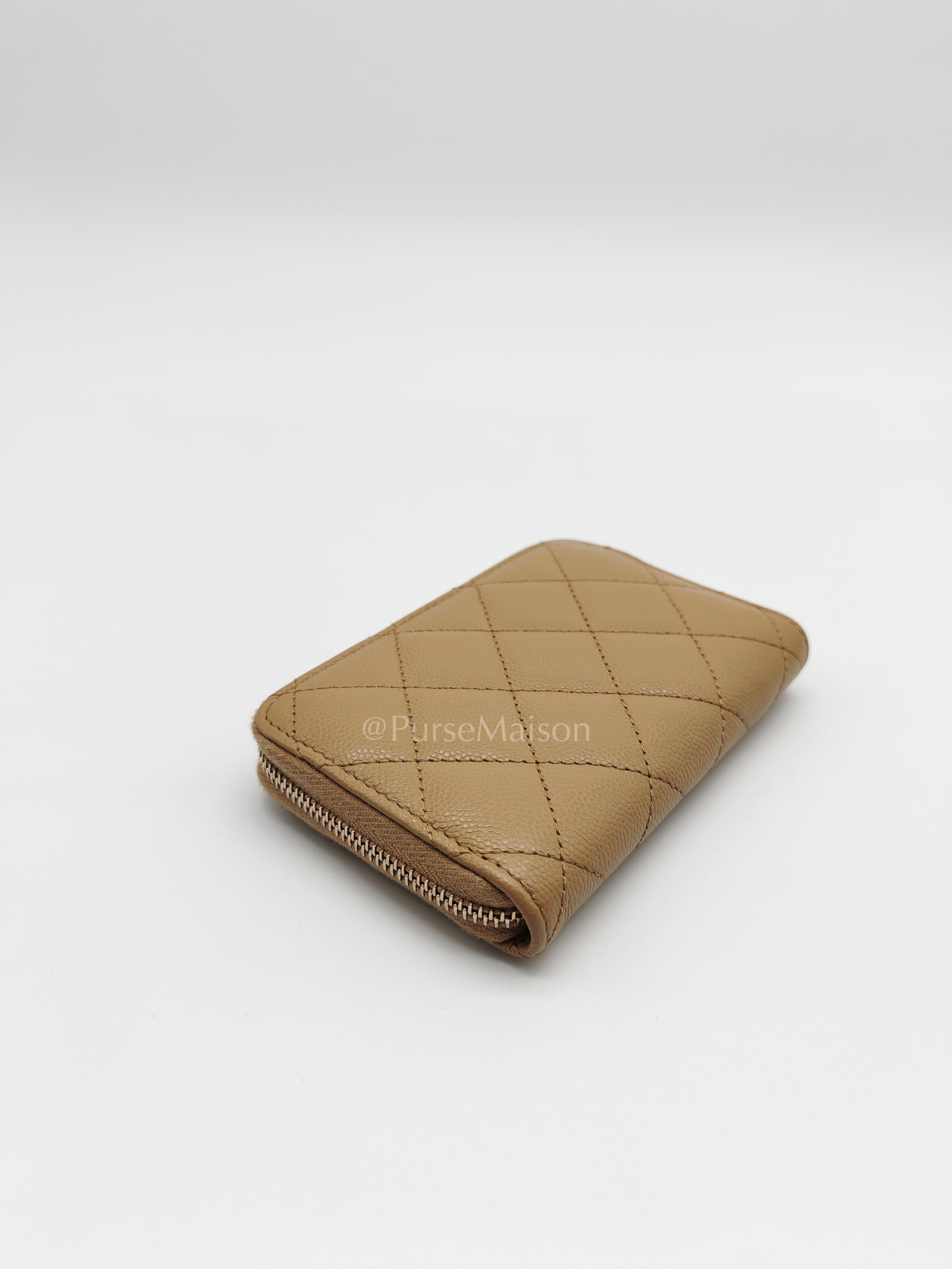 Zip Around Wallet in Dark Beige Caviar Leather and Gold Hardware (Microchip) | Purse Maison Luxury Bags Shop