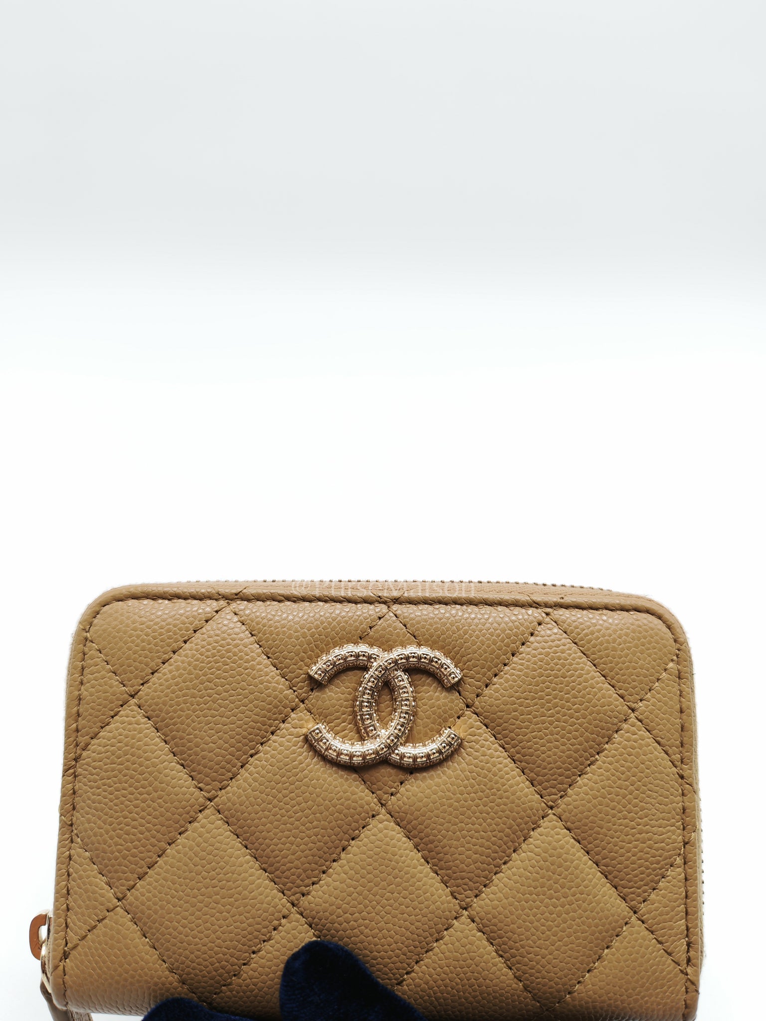 Zip Around Wallet in Dark Beige Caviar Leather and Gold Hardware (Microchip) | Purse Maison Luxury Bags Shop