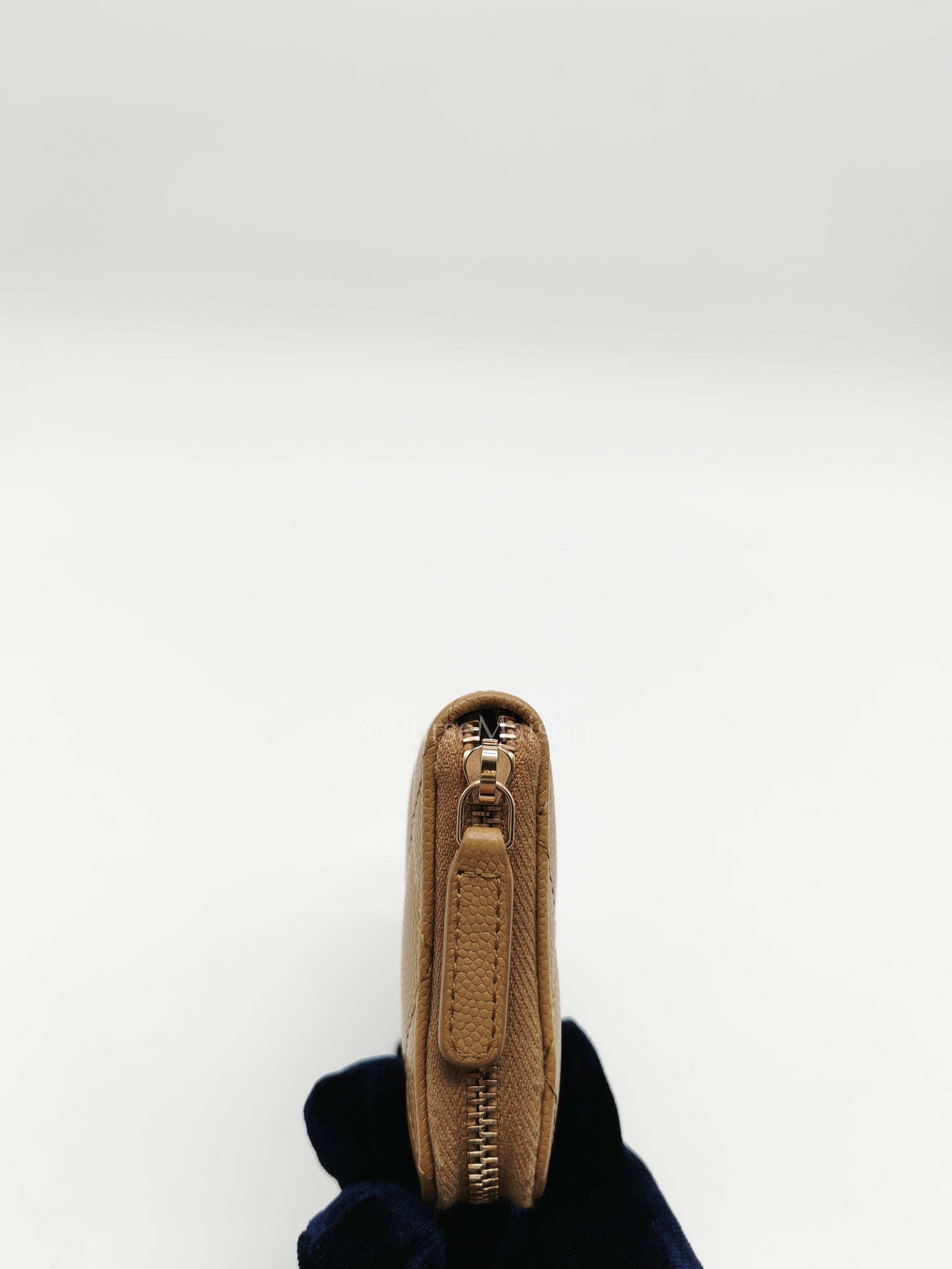 Zip Around Wallet in Dark Beige Caviar Leather and Gold Hardware (Microchip) | Purse Maison Luxury Bags Shop