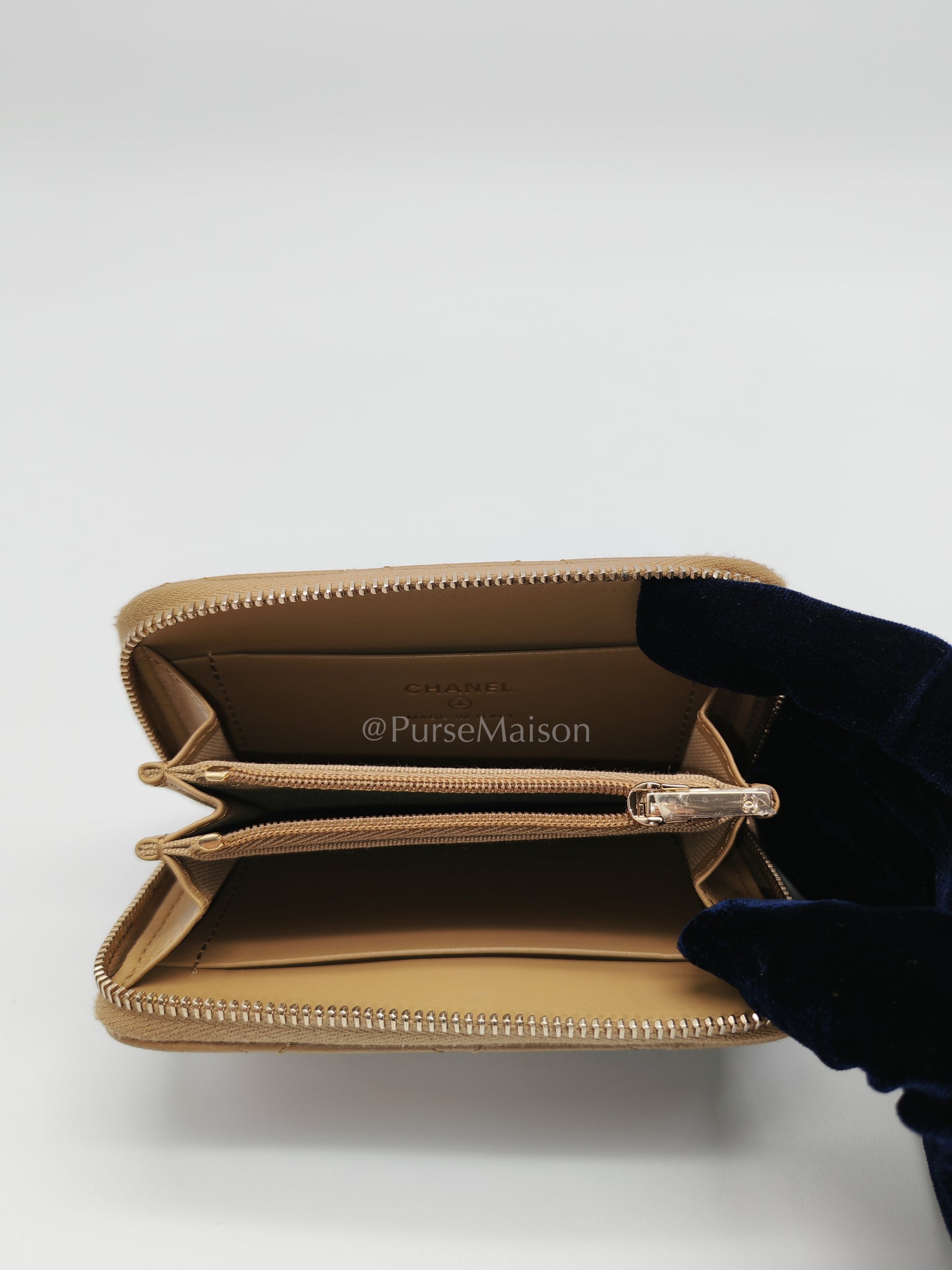 Zip Around Wallet in Dark Beige Caviar Leather and Gold Hardware (Microchip) | Purse Maison Luxury Bags Shop