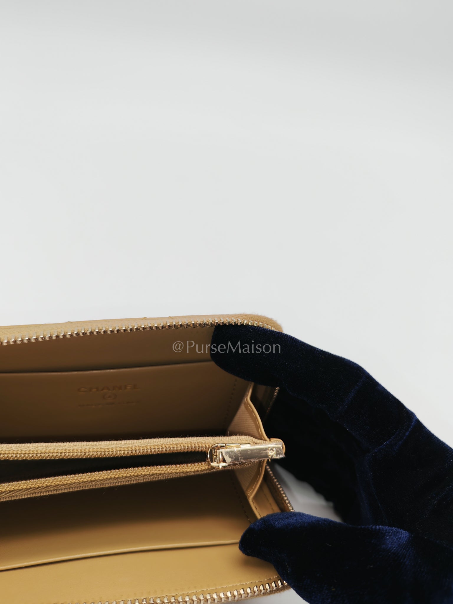 Zip Around Wallet in Dark Beige Caviar Leather and Gold Hardware (Microchip) | Purse Maison Luxury Bags Shop