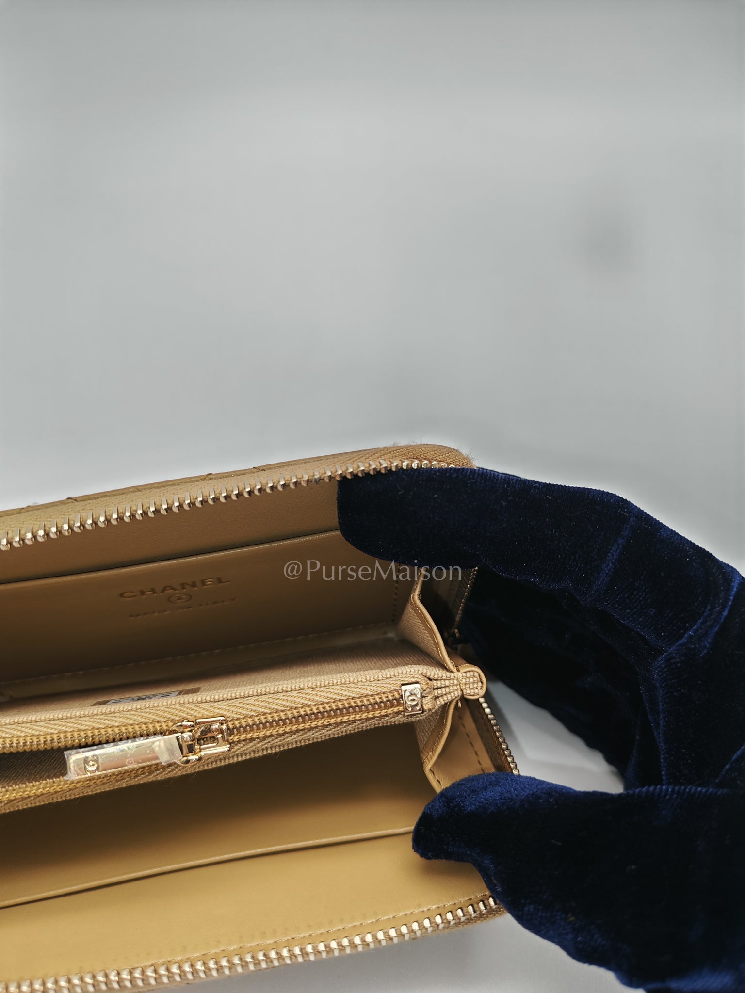Zip Around Wallet in Dark Beige Caviar Leather and Gold Hardware (Microchip) | Purse Maison Luxury Bags Shop