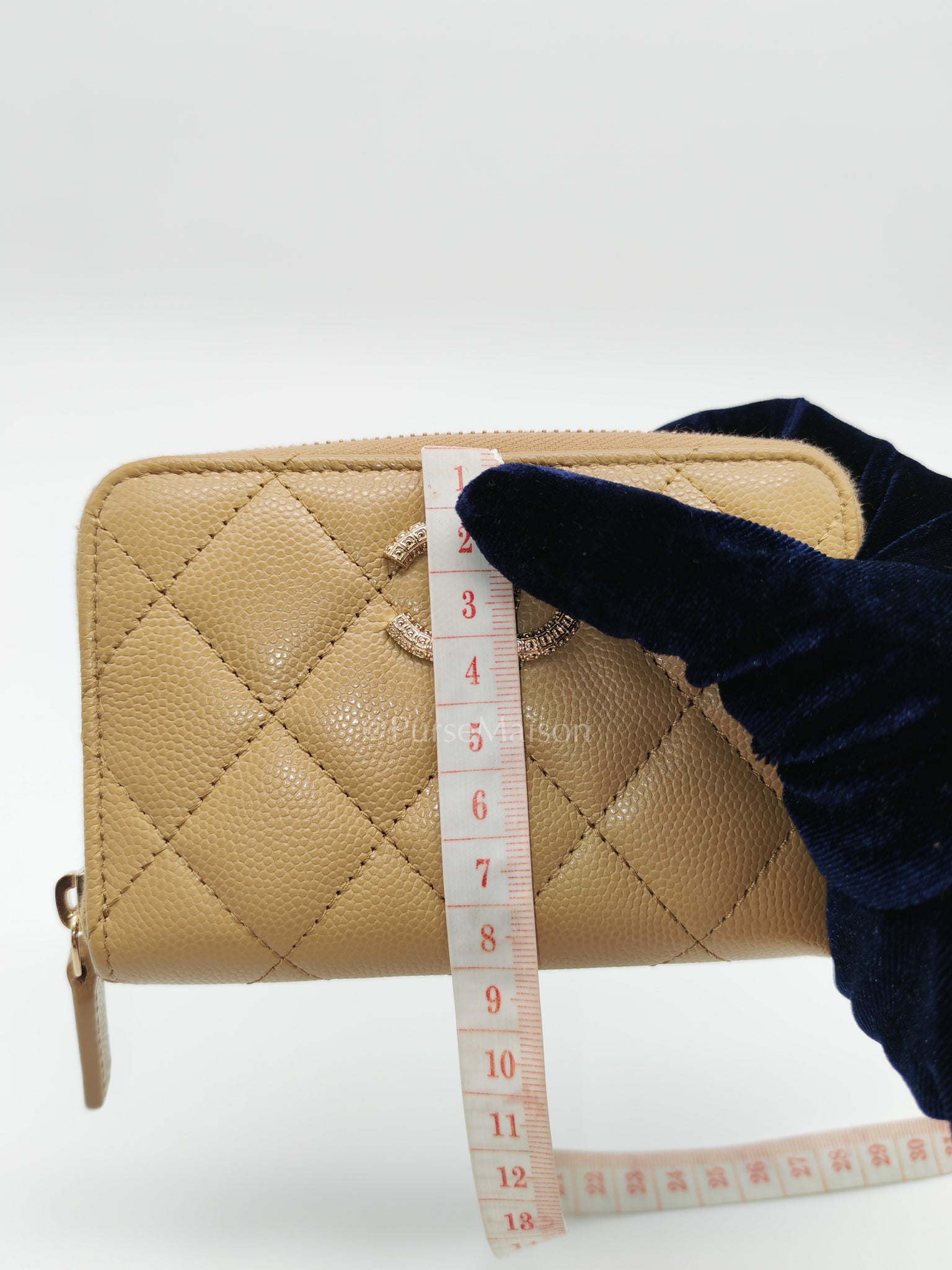 Zip Around Wallet in Dark Beige Caviar Leather and Gold Hardware (Microchip) | Purse Maison Luxury Bags Shop
