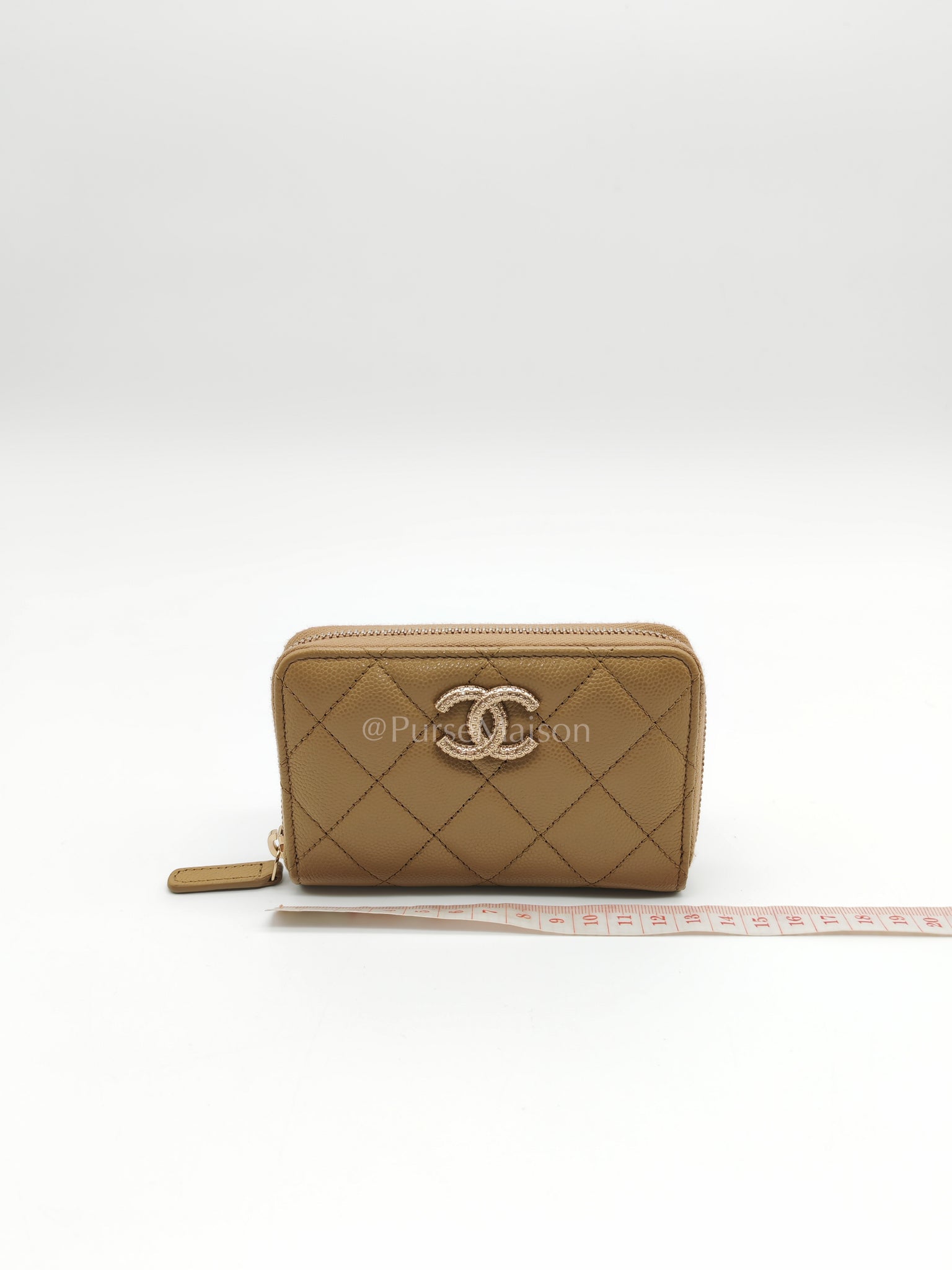 Zip Around Wallet in Dark Beige Caviar Leather and Gold Hardware (Microchip) | Purse Maison Luxury Bags Shop