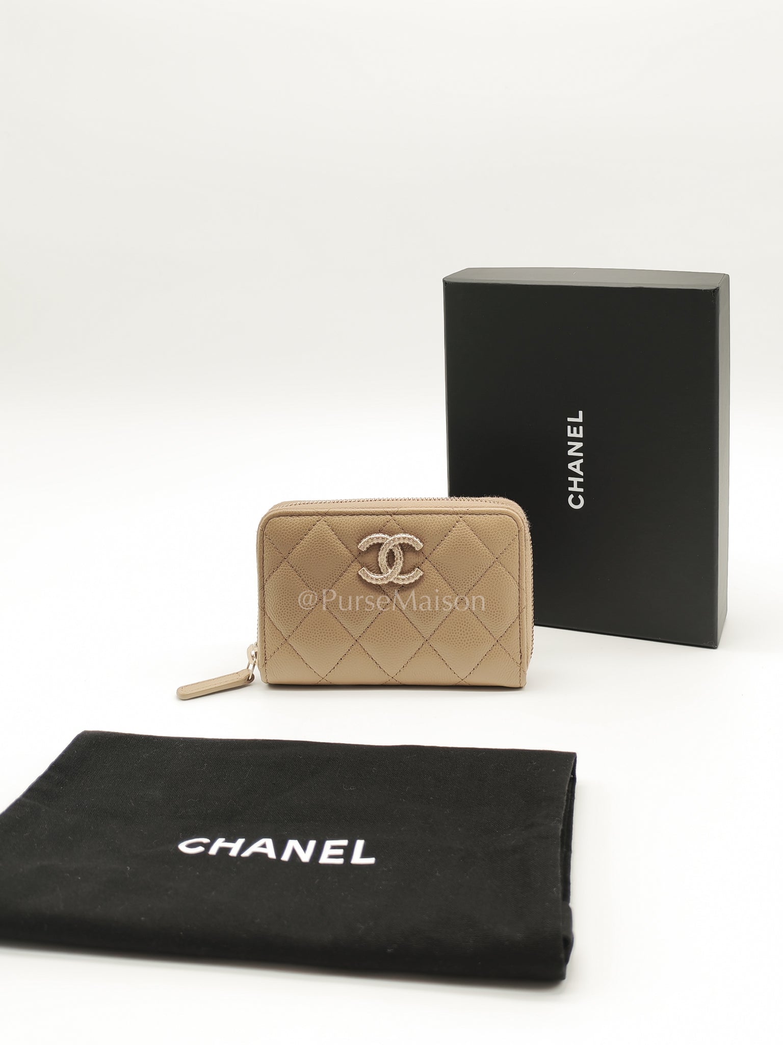 Zip Around Wallet in Dark Beige Caviar Leather and Gold Hardware (Microchip) | Purse Maison Luxury Bags Shop