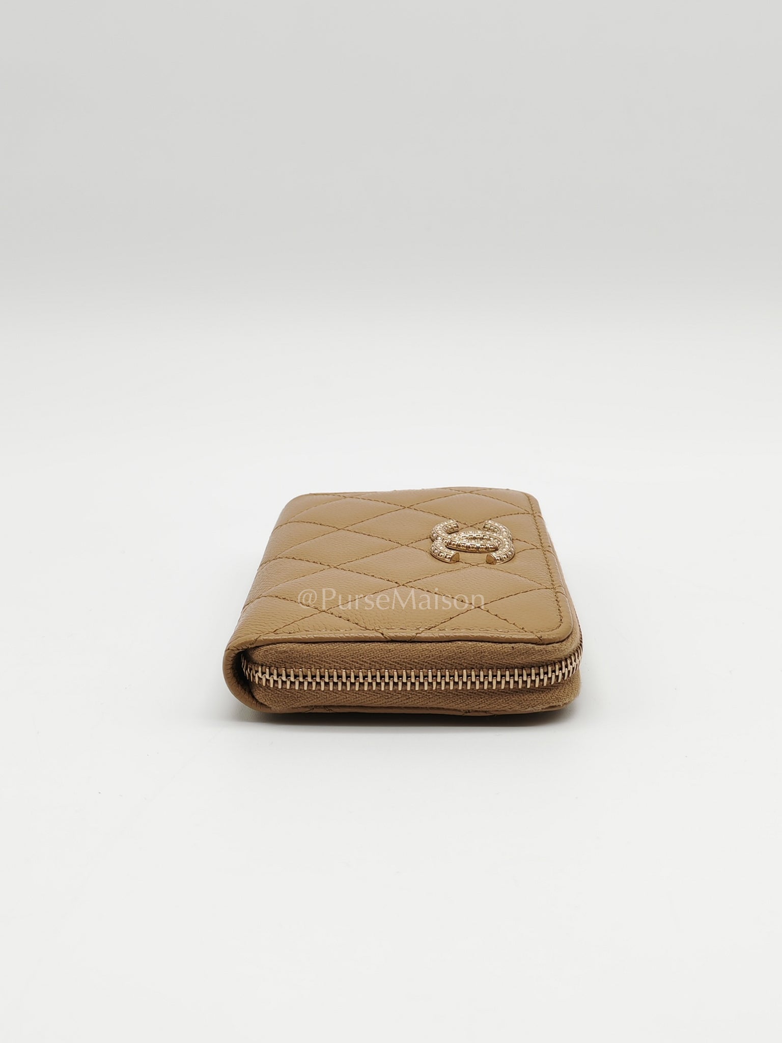 Zip Around Wallet in Dark Beige Caviar Leather and Gold Hardware (Microchip) | Purse Maison Luxury Bags Shop
