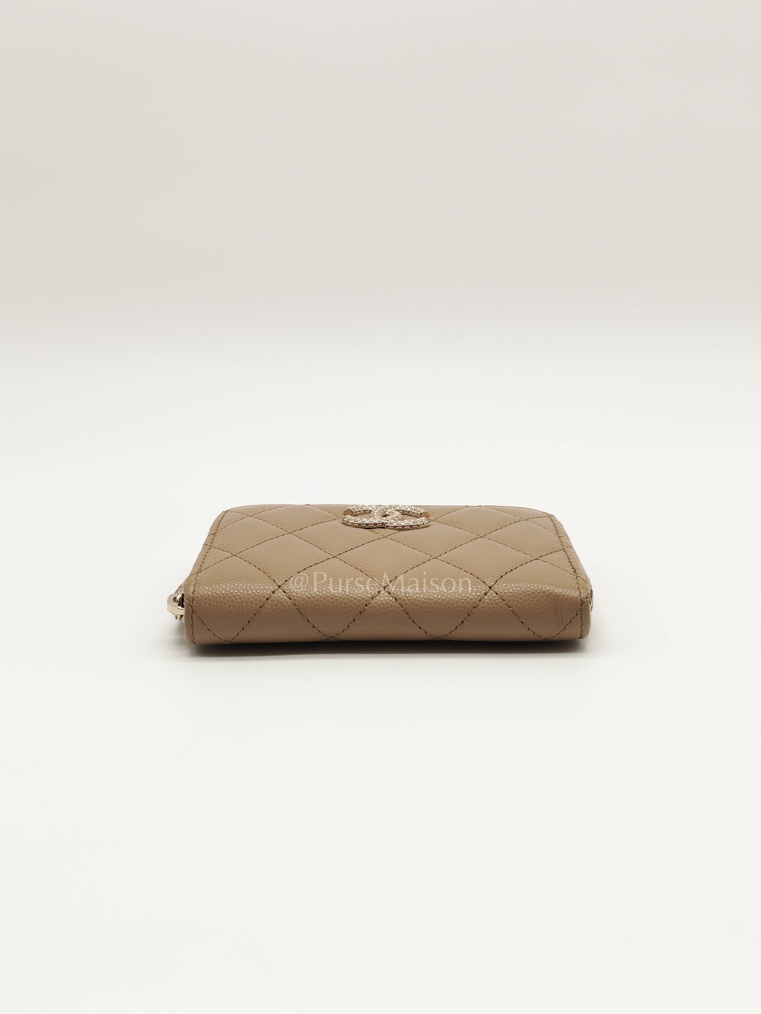 Zip Around Wallet in Dark Beige Caviar Leather and Gold Hardware (Microchip) | Purse Maison Luxury Bags Shop