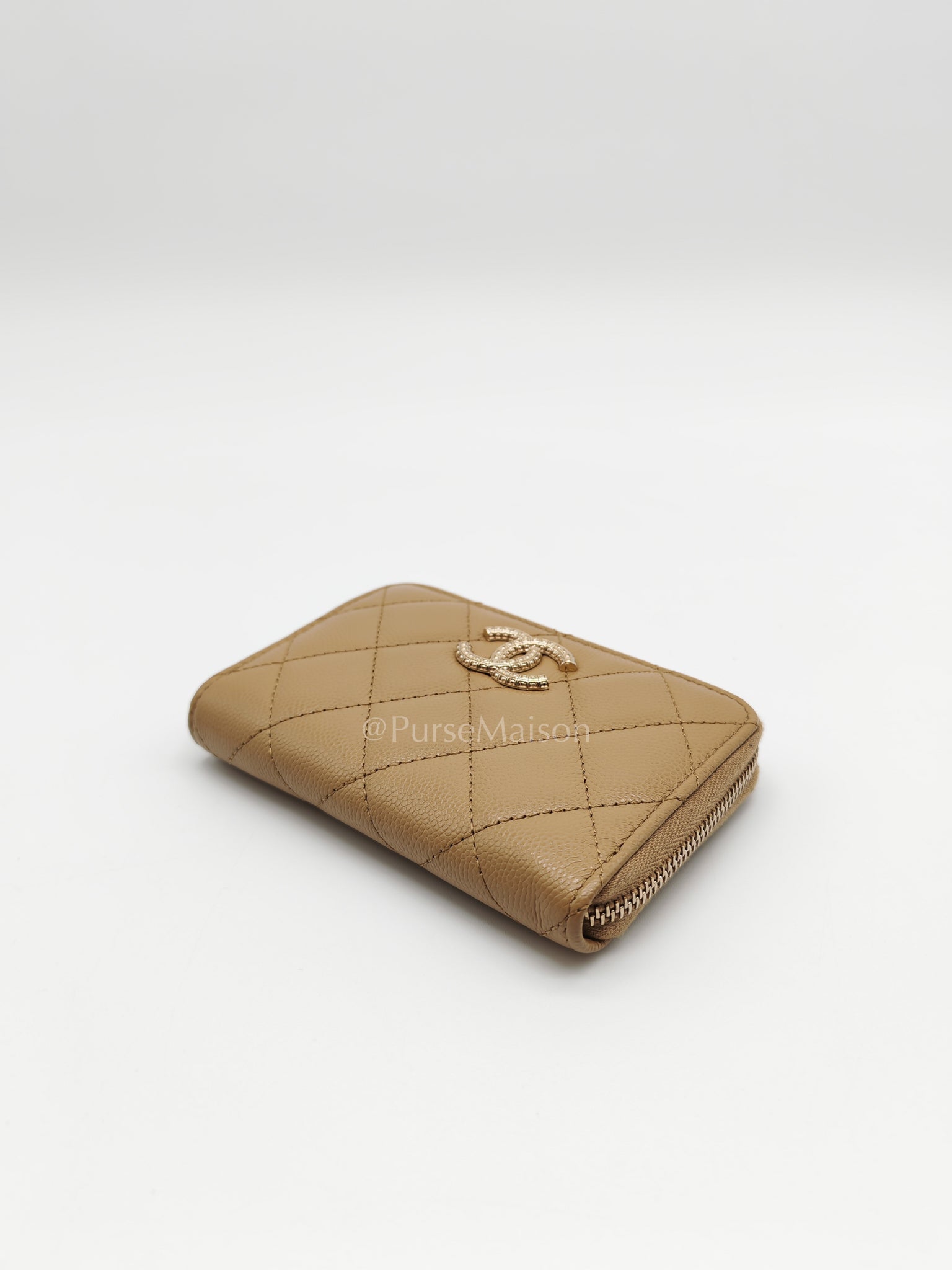 Zip Around Wallet in Dark Beige Caviar Leather and Gold Hardware (Microchip) | Purse Maison Luxury Bags Shop