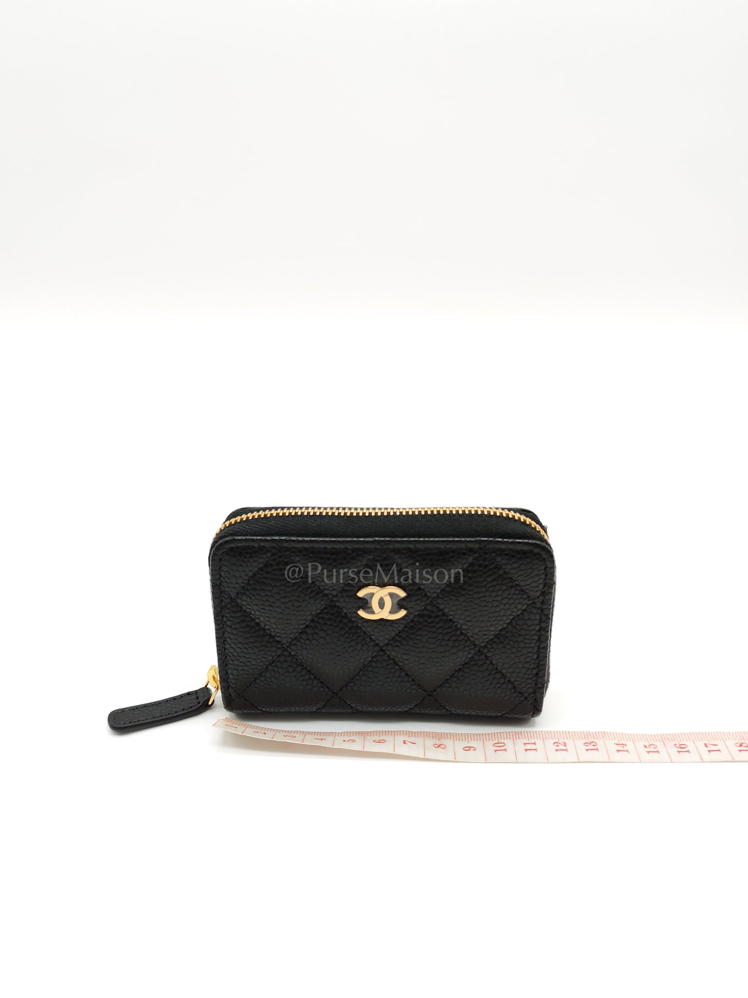 Zip Cardholder in Black Caviar Leather and Gold Hardware (Microchip) | Purse Maison Luxury Bags Shop