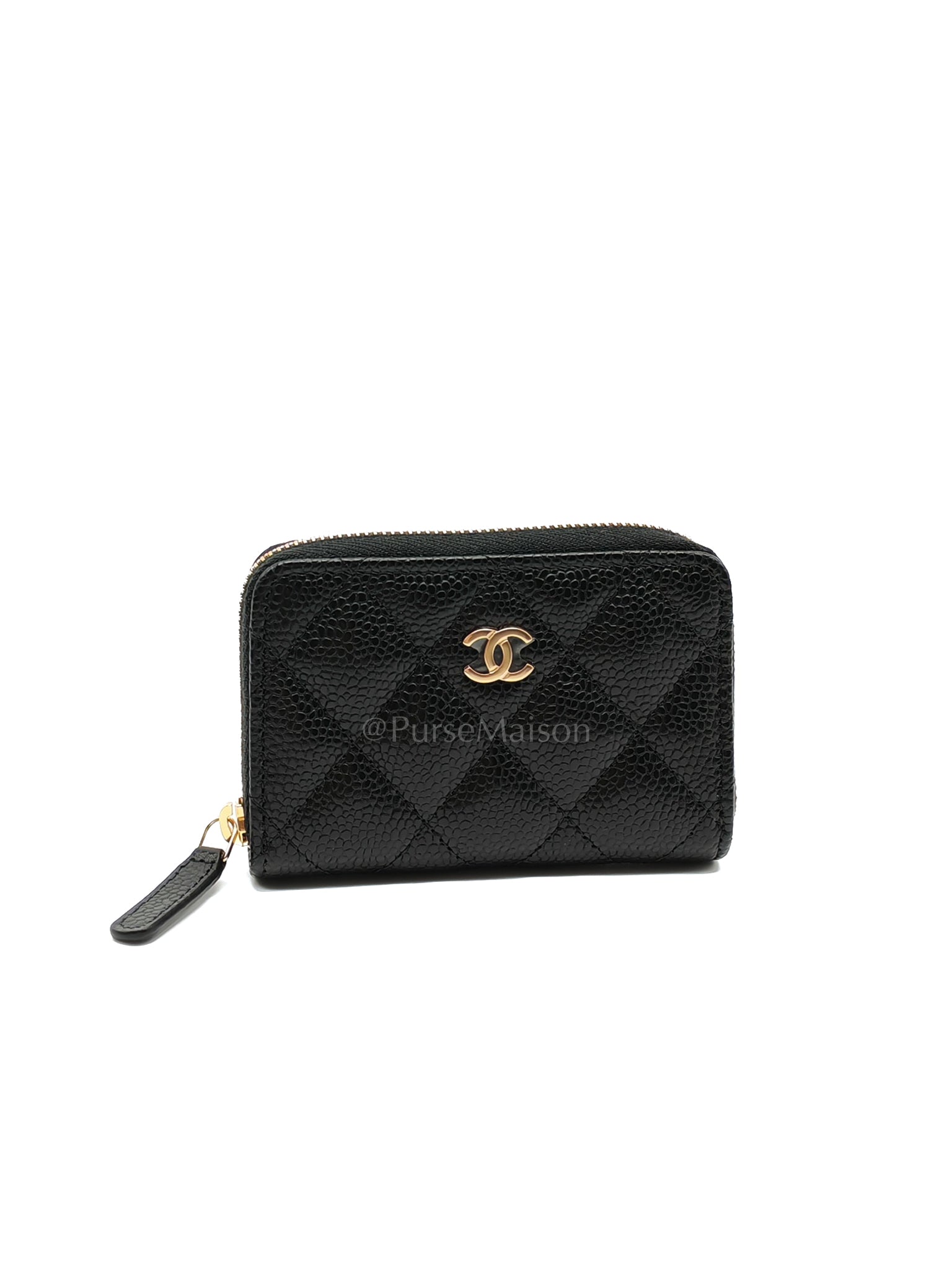 Zip Cardholder in Black Caviar Leather and Gold Hardware (Microchip) | Purse Maison Luxury Bags Shop