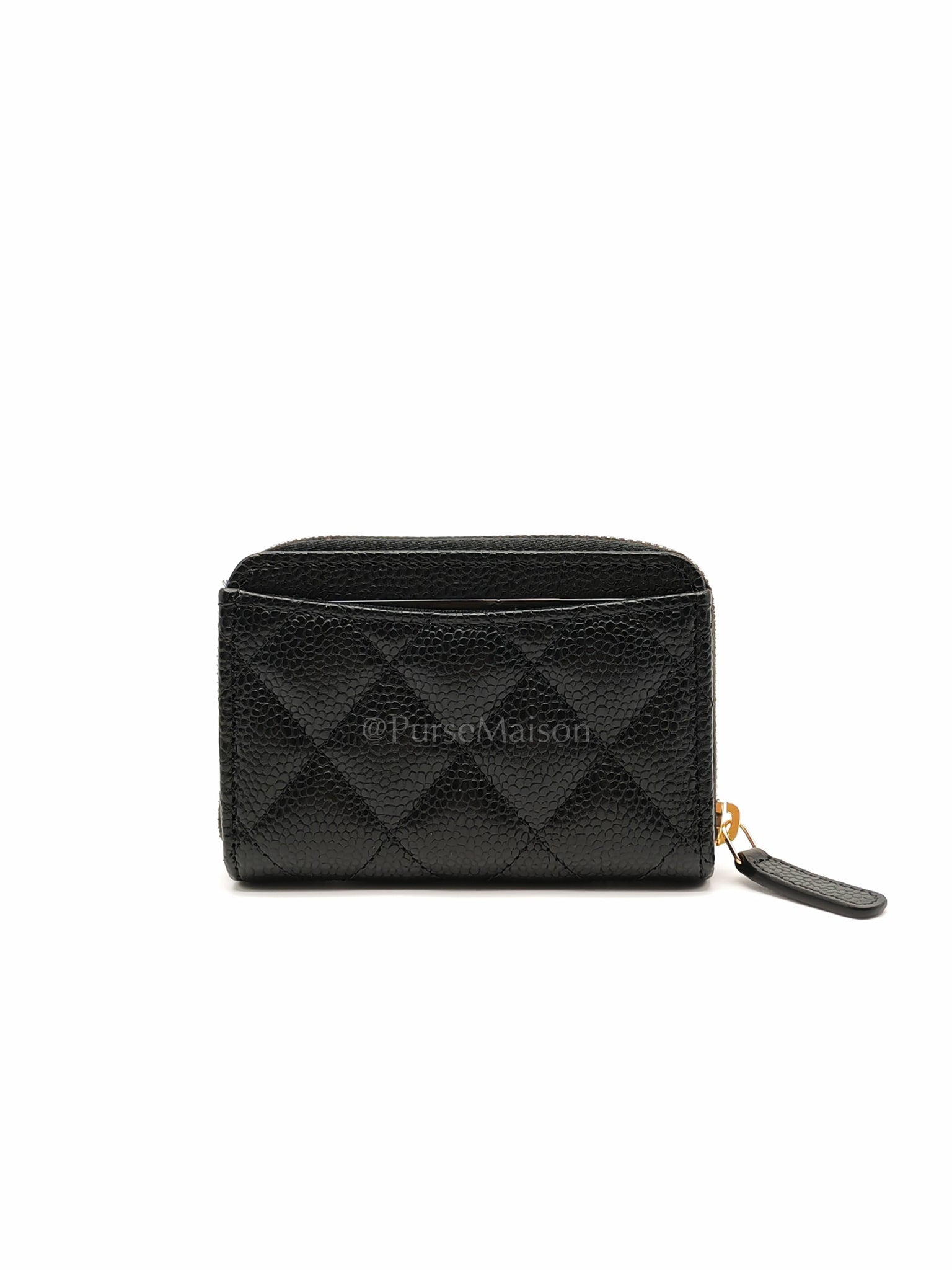 Zip Cardholder in Black Caviar Leather and Gold Hardware (Microchip) | Purse Maison Luxury Bags Shop