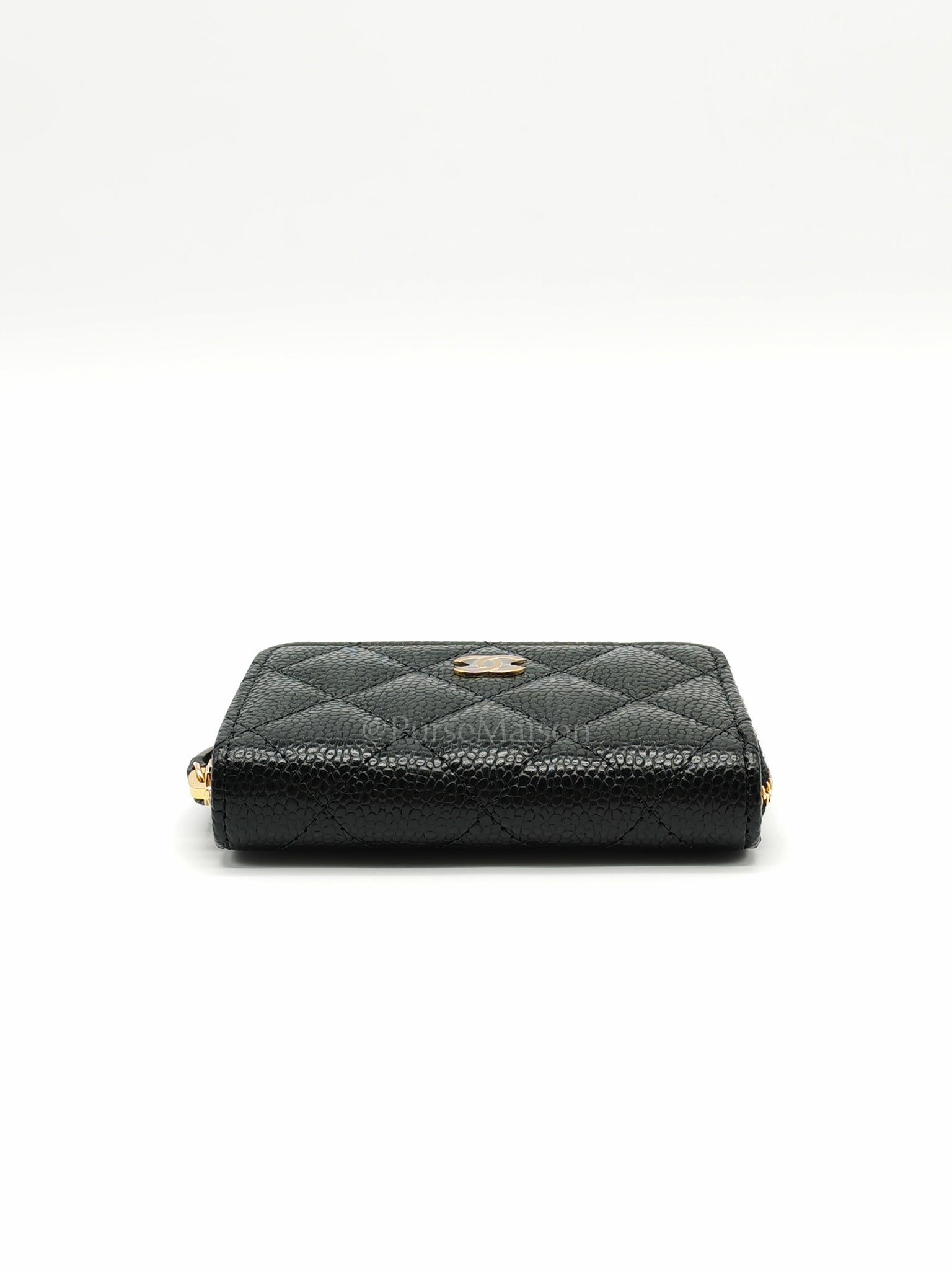 Zip Cardholder in Black Caviar Leather and Gold Hardware (Microchip) | Purse Maison Luxury Bags Shop
