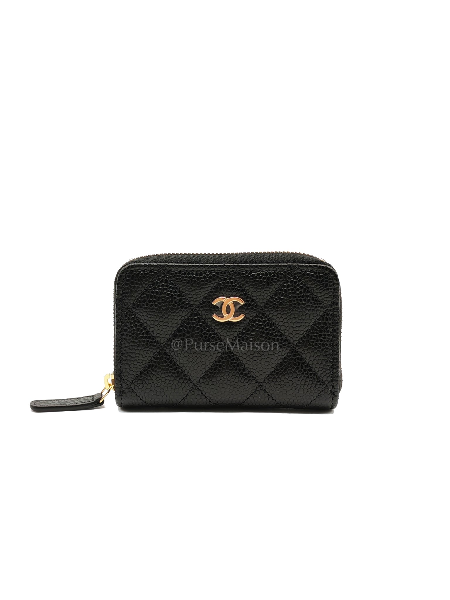 Zip Cardholder in Black Caviar Leather and Gold Hardware (Microchip) | Purse Maison Luxury Bags Shop