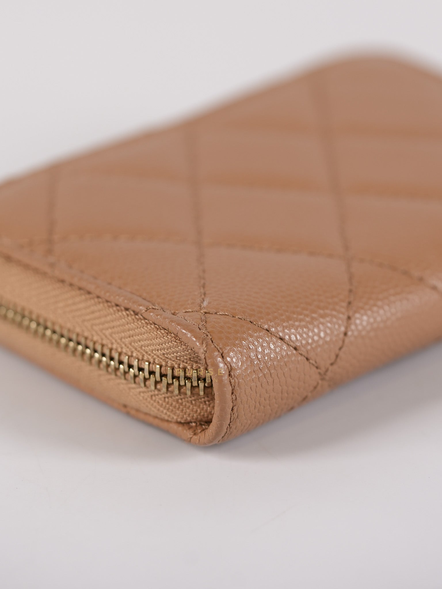 Zip Coin Purse Beige Quilted Caviar Leather Gold Hardware (Microchip) | Purse Maison Luxury Bags Shop