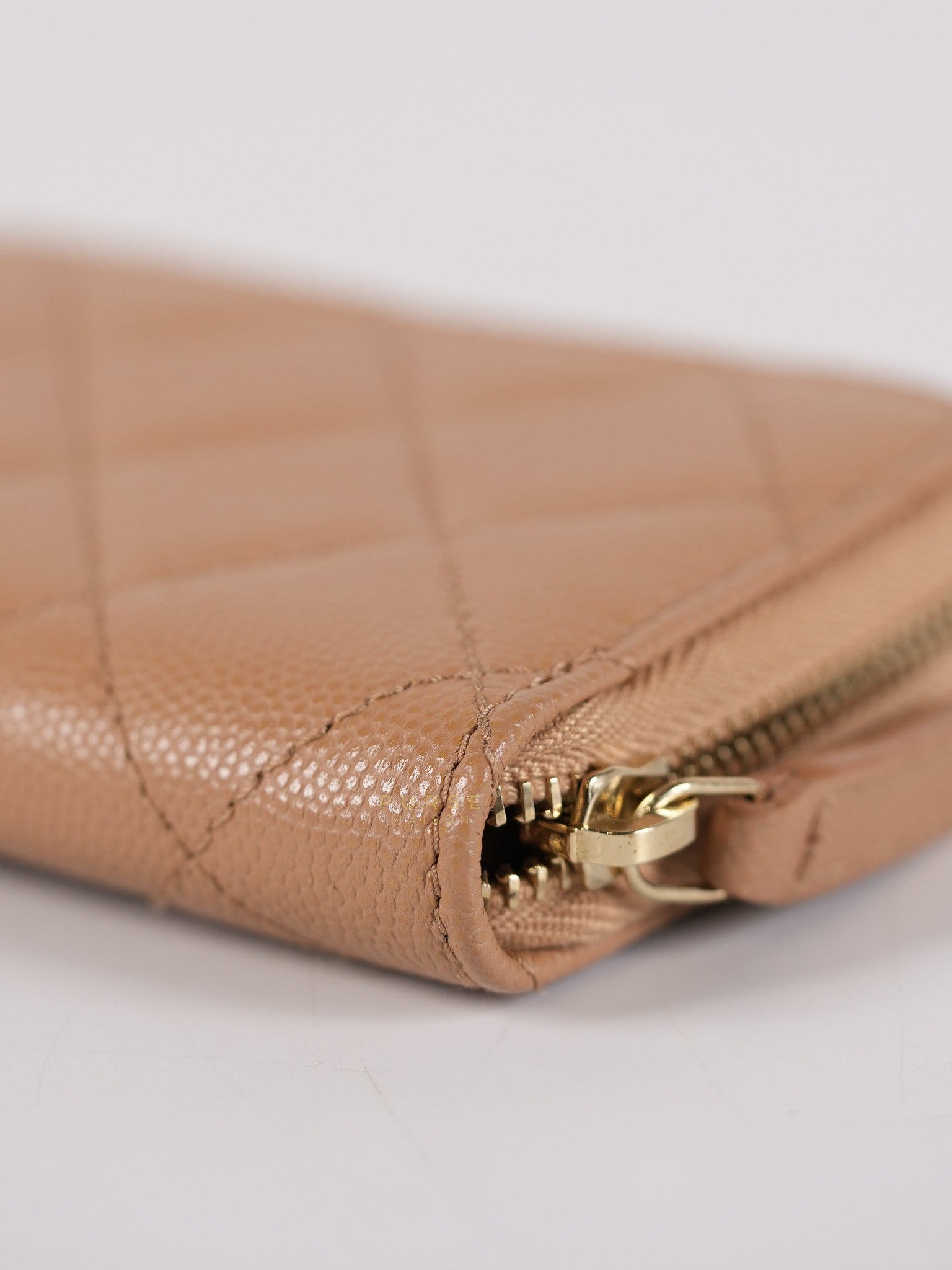 Zip Coin Purse Beige Quilted Caviar Leather Gold Hardware (Microchip) | Purse Maison Luxury Bags Shop