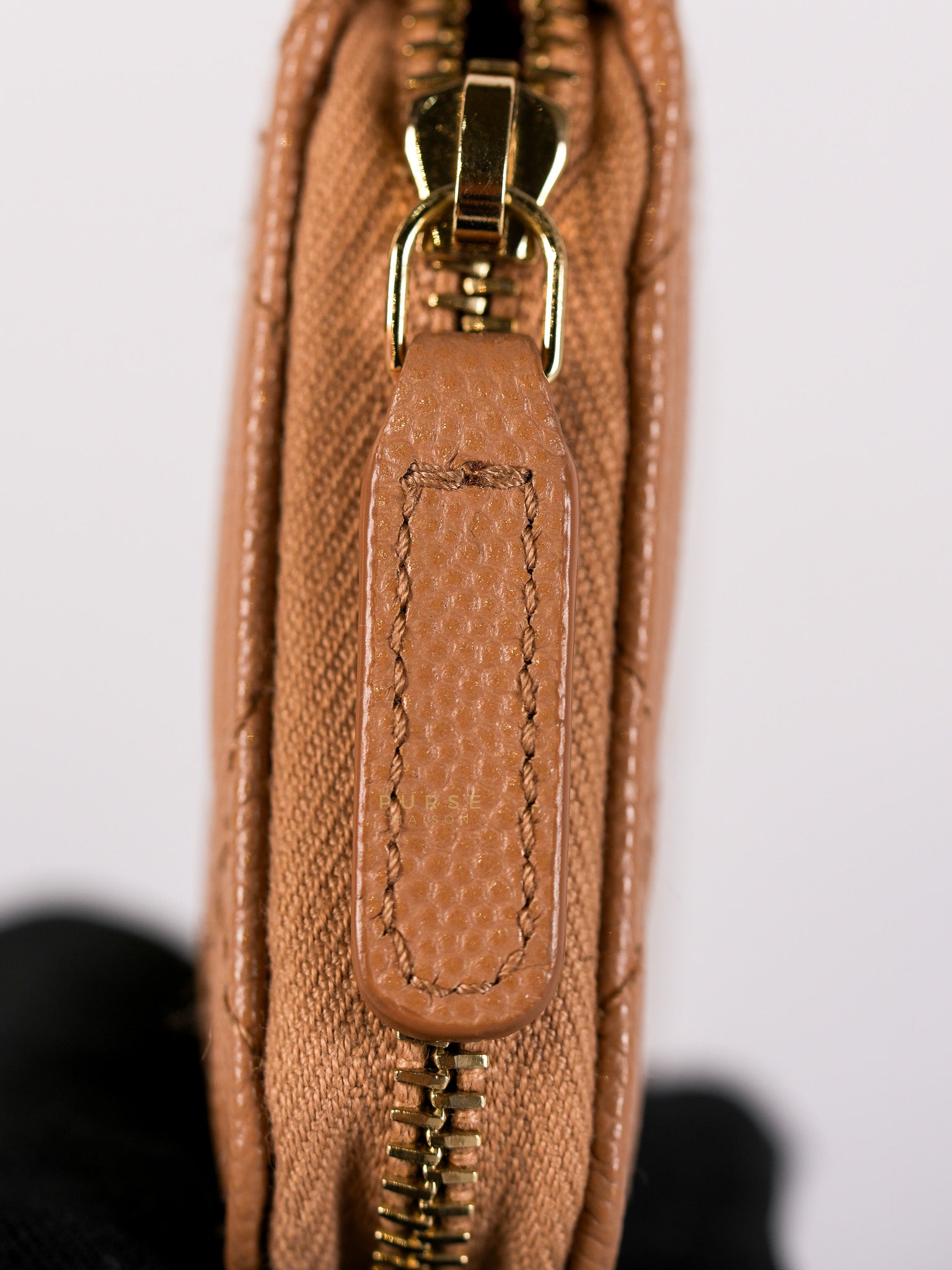 Zip Coin Purse Beige Quilted Caviar Leather Gold Hardware (Microchip) | Purse Maison Luxury Bags Shop